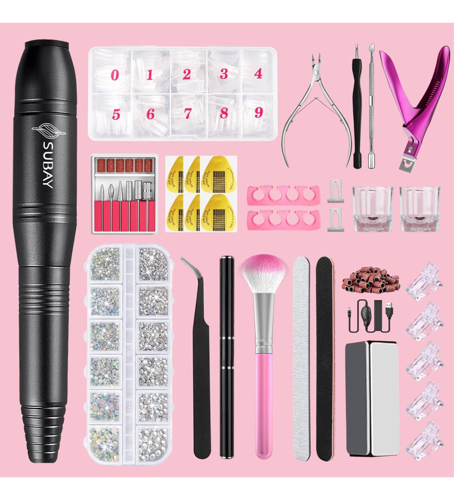 Subay Electric Nail Drill Kit with Tips, Case, Rhinestones, Dotting Pen, Clipper, Trimmer, Brush - Manicure Pedicure Tools for Acrylic Gel Dipped Nails - Buy Online on GoSupps.com