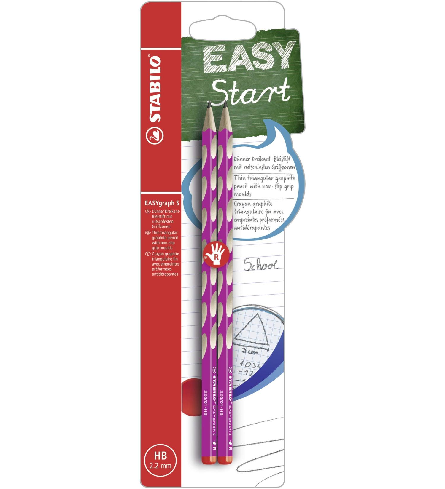 STABILO EASYgraph S Slim Triangular Pencil for Right-Handers - Pink - Pack of 2 (HB Hardness) | International Shipping Available - Buy Online on GoSupps.com