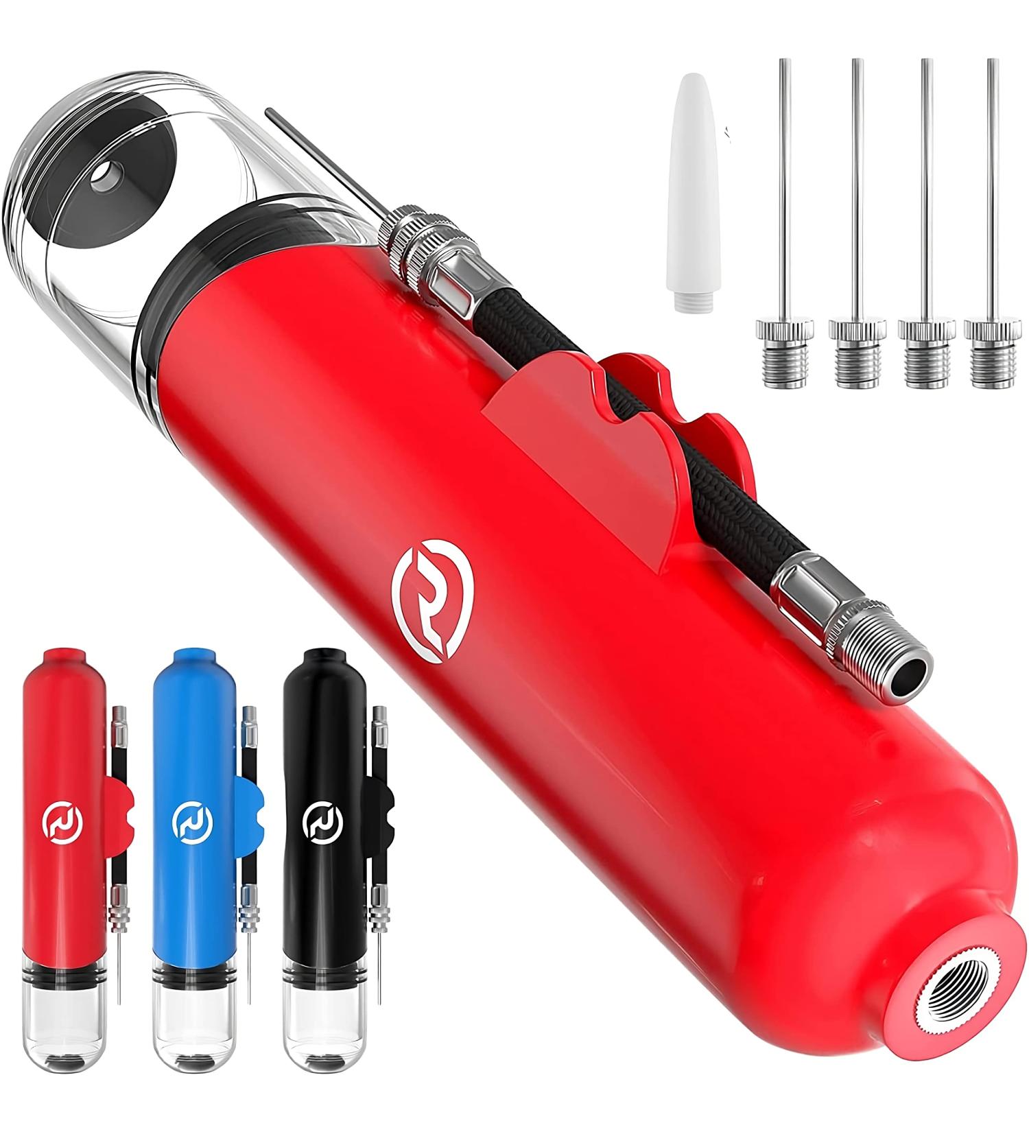 Hand Pump for Balls with 5 Needles - Fast Inflation for Basketball, Soccer, Volleyball, Football - Red - Buy Online on GoSupps.com