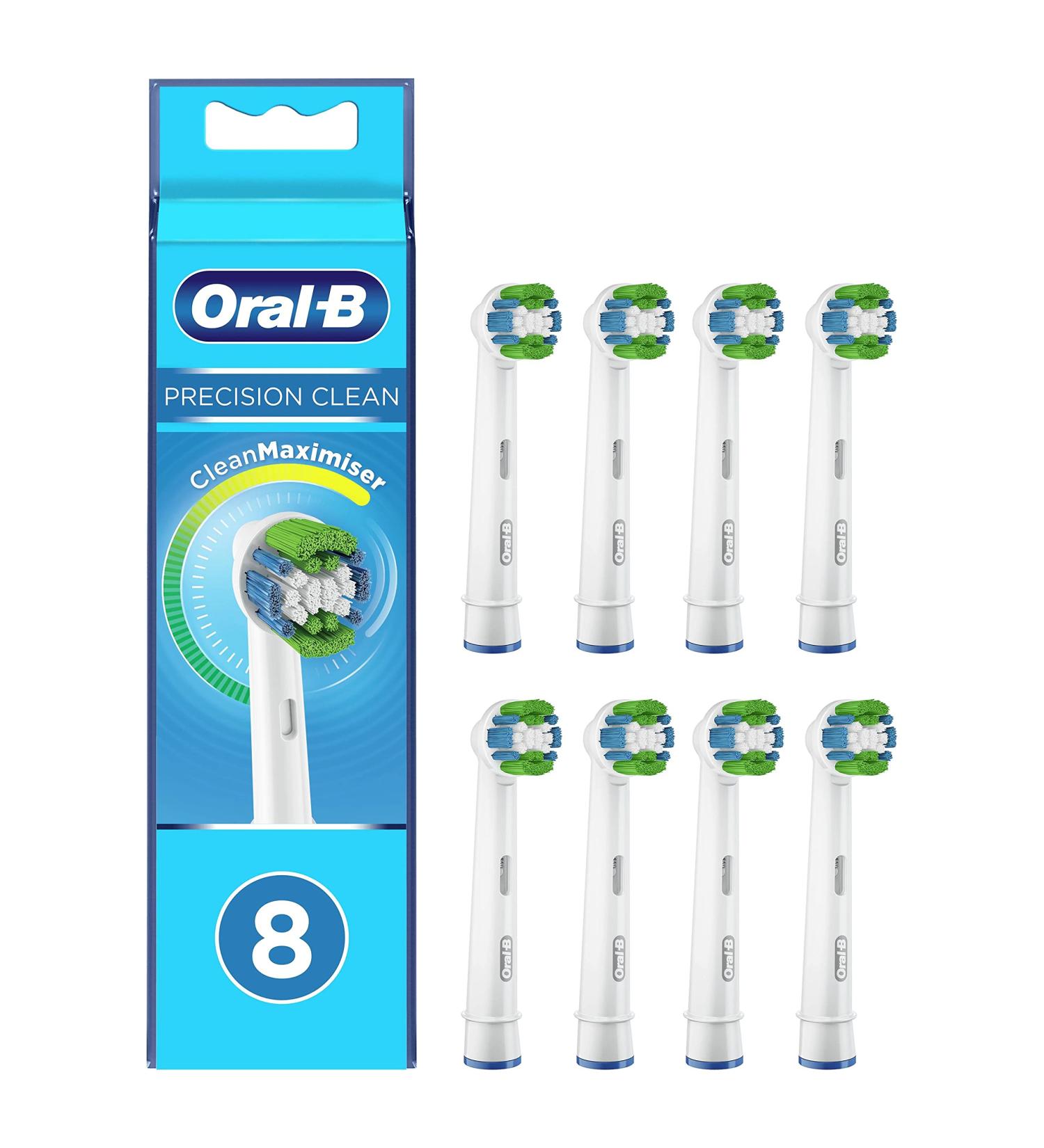 Oral-B Braun Precision Clean Toothbrush Heads - Cleanmaximiser Bristles 8 Count (Pack of 1) - Optimal Cleaning Letterbox Packaging International Shipping - Buy Online on GoSupps.com