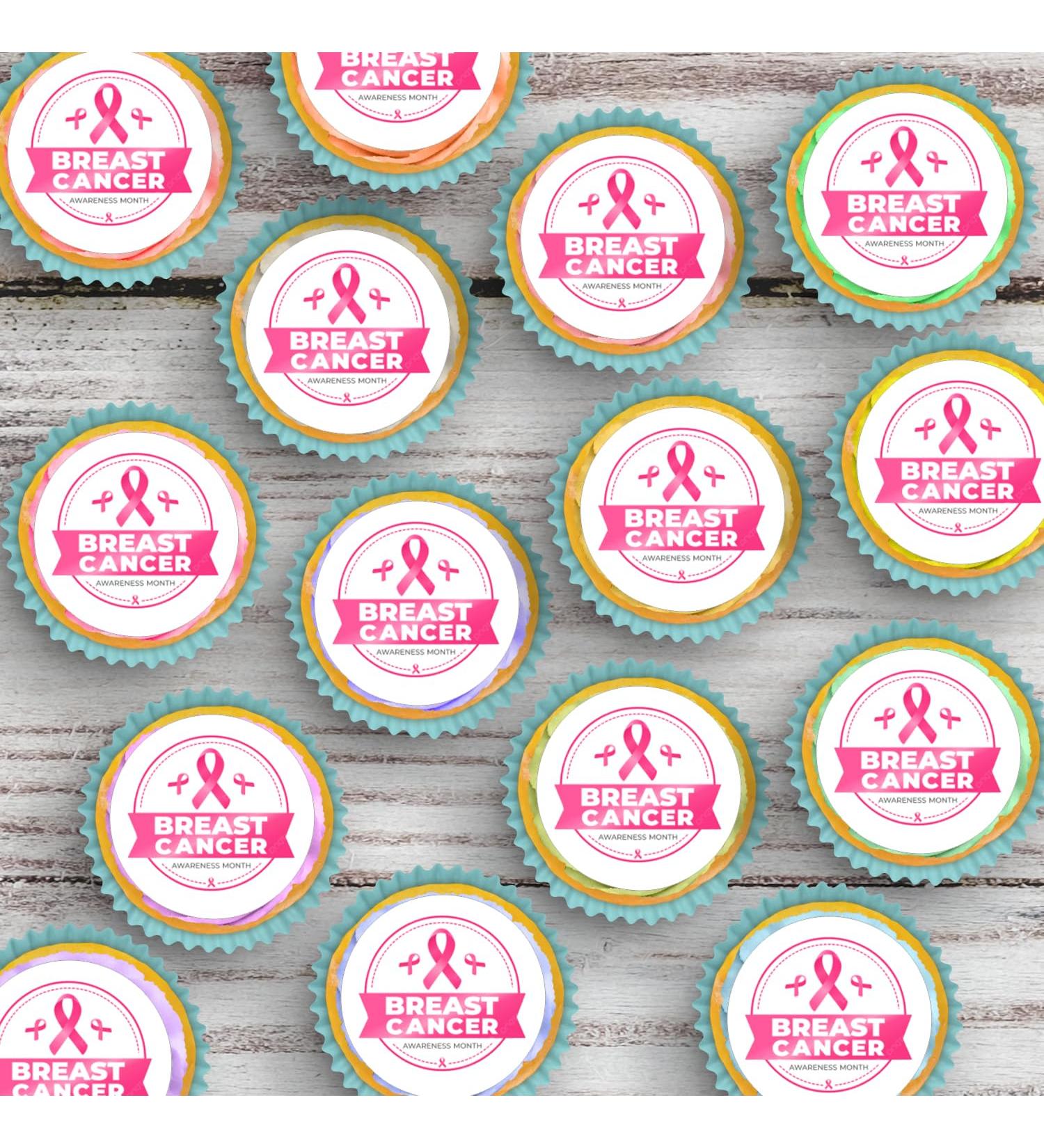 20 x Precut Pink Day Breast Cancer Awareness Fundraising Edible Wafer Paper Cupcake Toppers For Cake - Buy Online on GoSupps.com
