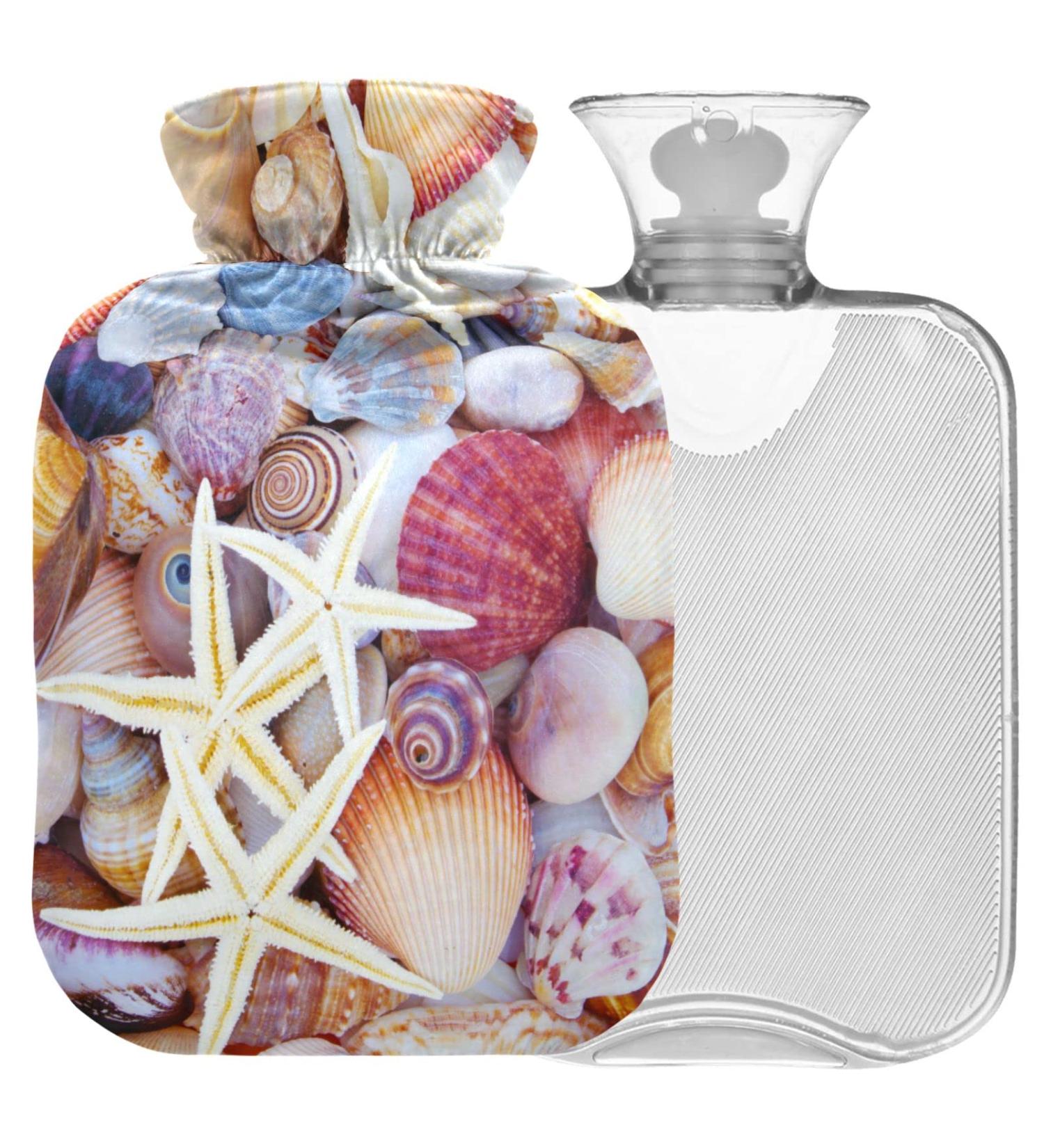 Colorful Naanle Hot Water Bottle - 1L Transparent for Bed Hand & Feet Relief | Pain Relief & Heat Therapy with Mussels & Sea Graves Design - Buy Online on GoSupps.com