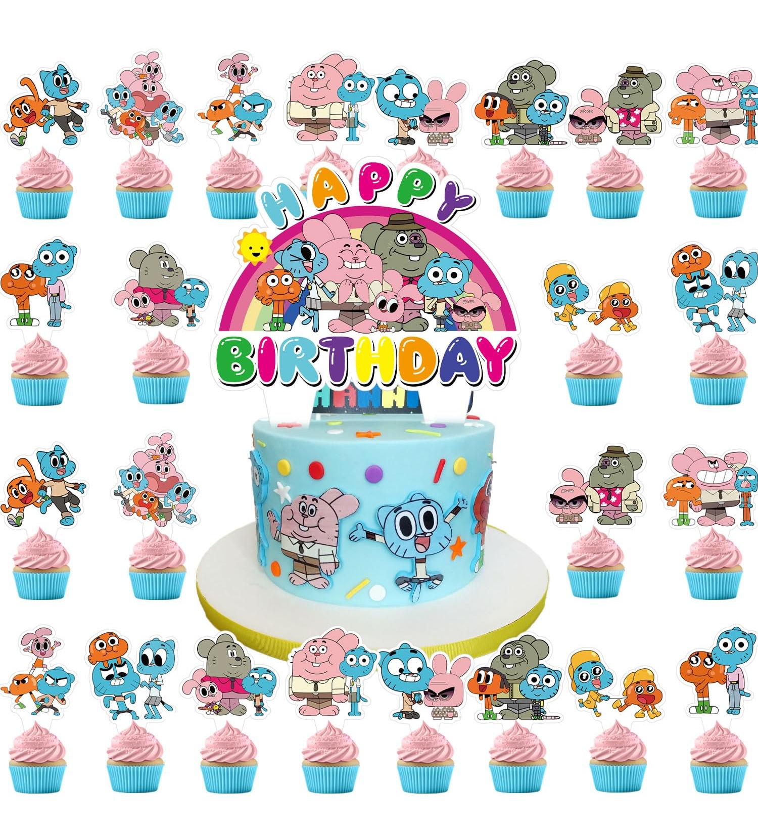 37pcs The Amazing World of Gumball Party Supplies Include 1pcs Big Cake Topper and 36pcs Cupcake Toppers for Gumball Birthday Party Cupcake Decorations. - Buy Online on GoSupps.com