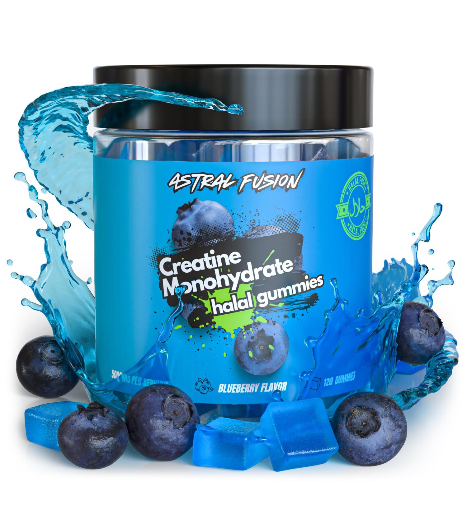 ASTRAL FUSION Halal Creatine Monohydrate Gummies 5000mg Sugar-Free Vegan Creatine for Muscle Growth Strength and Recovery Plant-Based Pre Workout Supplement Blueberry Flavor 60 Count - Buy Online on GoSupps.com