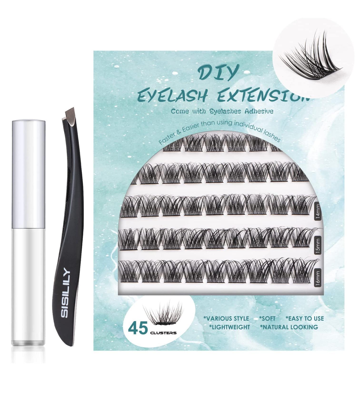 SISILILY DIY Individual Cluster Lashes CC Curl Kit - 45 Hand-made 3D False Eyelashes with Glue and Tweezer - Easy DIY Eyelash Extensions at Home - Save Time with DM10 Clusters - Buy Online on GoSupps.com