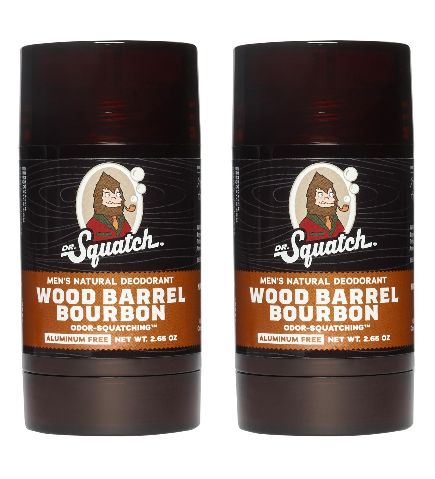 Dr. Squatch Natural Deodorant for Men 2 Pack Wood Barrel Bourbon Odor-Squatching Men's Deodorant Aluminum Free (2.65 oz 2 Pack) - Buy Online on GoSupps.com