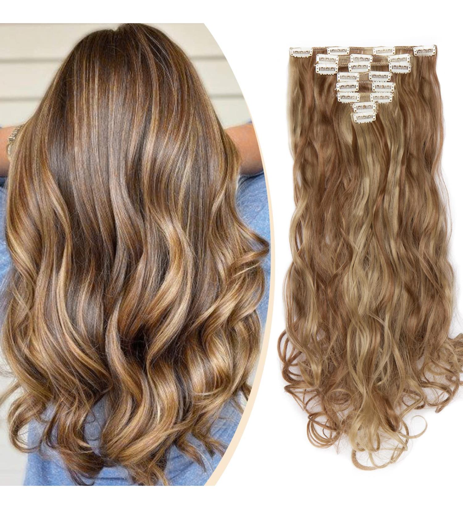 S-noilite 24 Curly Clip in Hair Extensions - Light Brown & Ash Blonde - 8 Piece Full Head Set - Buy Online on GoSupps.com