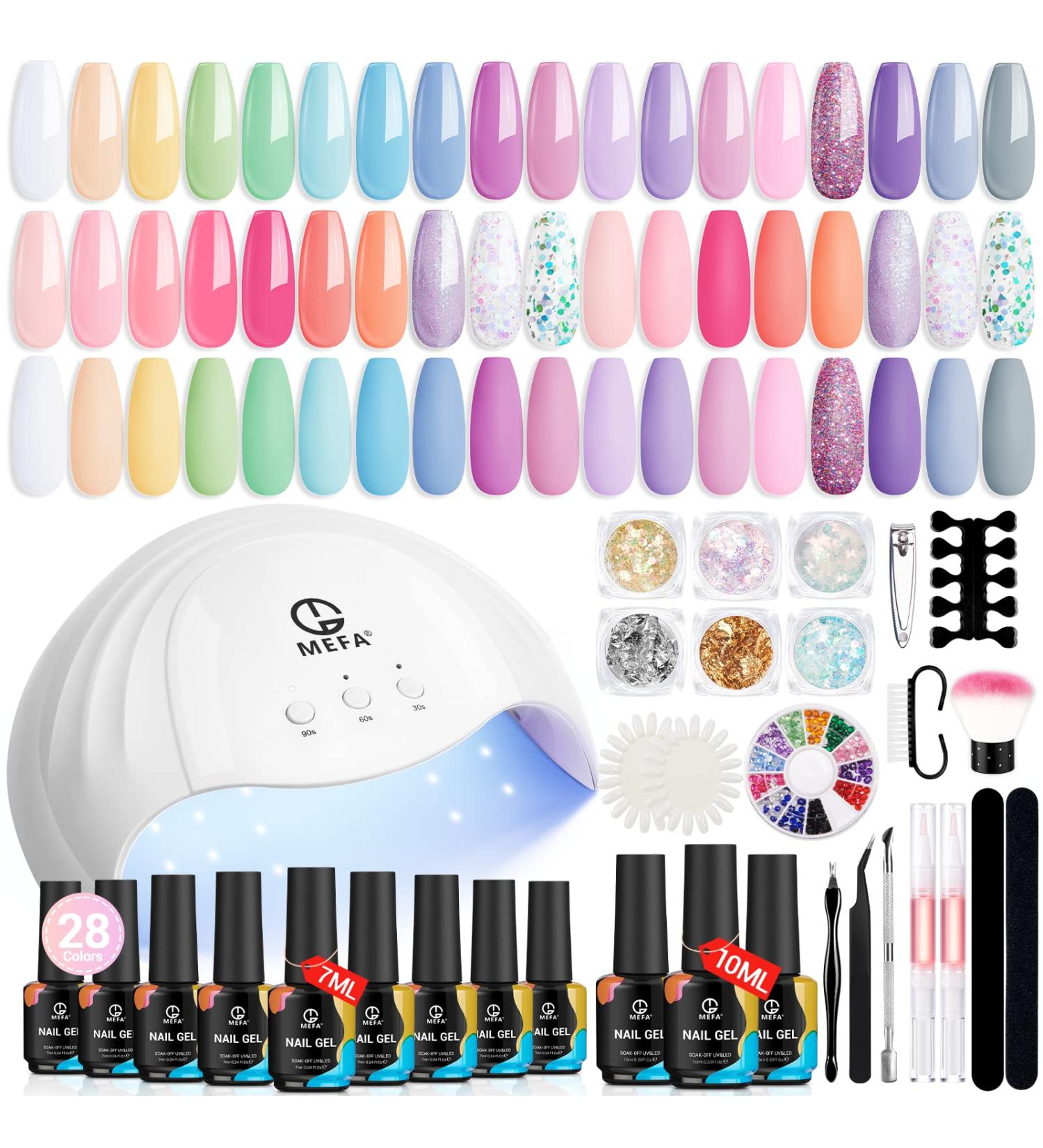 MEFA Gel Nail Polish Kit with UV Light - 52 PCS, 28 Spring Summer Colors, DIY Salon Manicure Set with Base Top Coat, Mother's Day Gift - C1-Dreamy Town - Buy Online on GoSupps.com