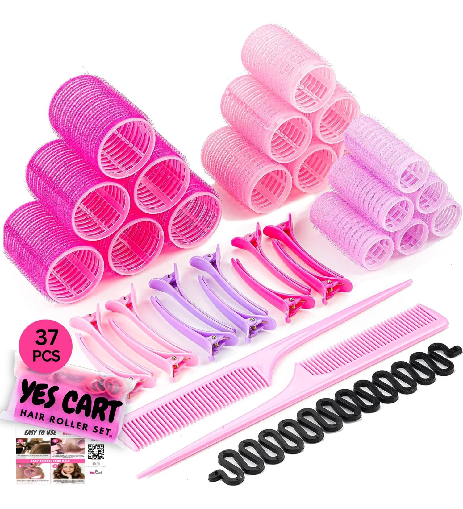 Yes Cart 37 Pcs Hair Rollers With Clips -18 Rollers For Hair Volume (48+36+25mm) Rollers Short hair & Long Hair 12 Clips 2 Combs 1 Braid Device | Velcro Rollers For Hair Curlers Rollers - Buy Online on GoSupps.com