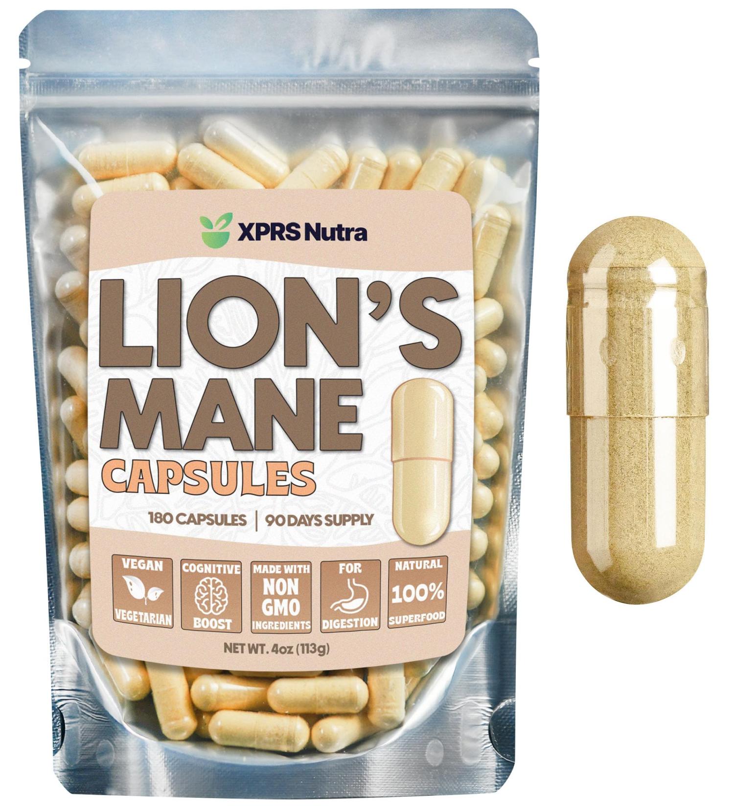 XPRS Nutra Organic Lions Mane Supplement Capsules - 180 Count (90 Day Supply) of Premium Lion's Mane Mushroom for Mental Clarity, Cognition and Immunity Lions Mane Powder 180 Count (Pack of 1) - Buy Online on GoSupps.com