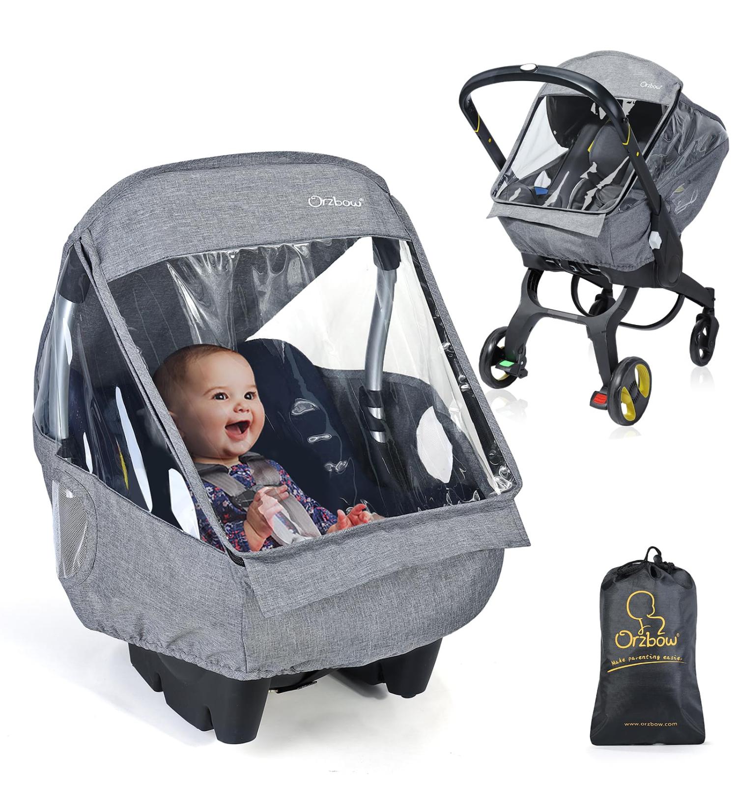 Orzbow Baby Car Seat Rain Cover - Light Grey | Weather Shield with Handle Opening and Ventilation | Protects Baby or Pet in Crowded Areas - Buy Online on GoSupps.com