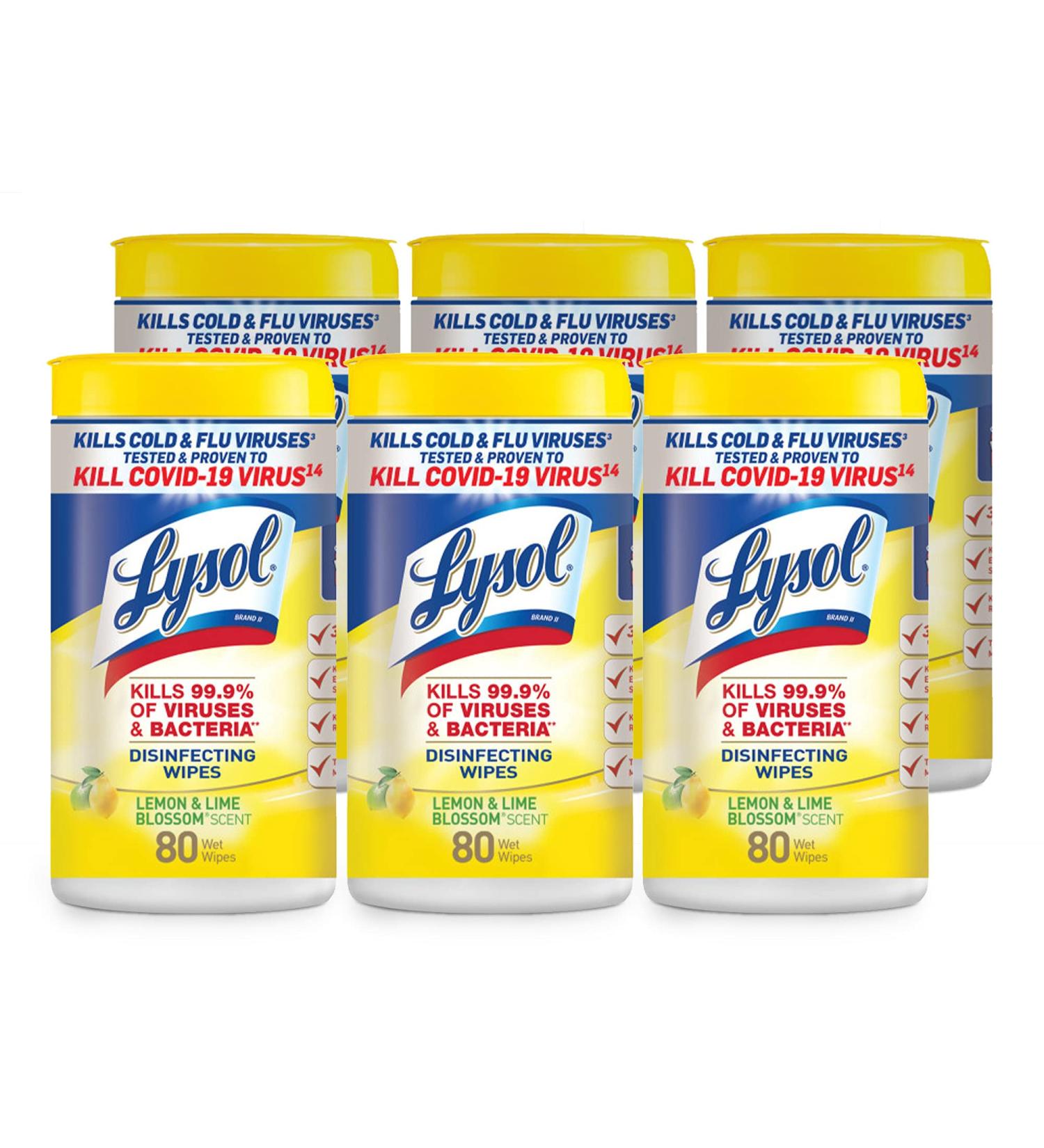 Lysol Disinfecting Wipes, Lemon and Lime Blossom, 80count, Pack of 6