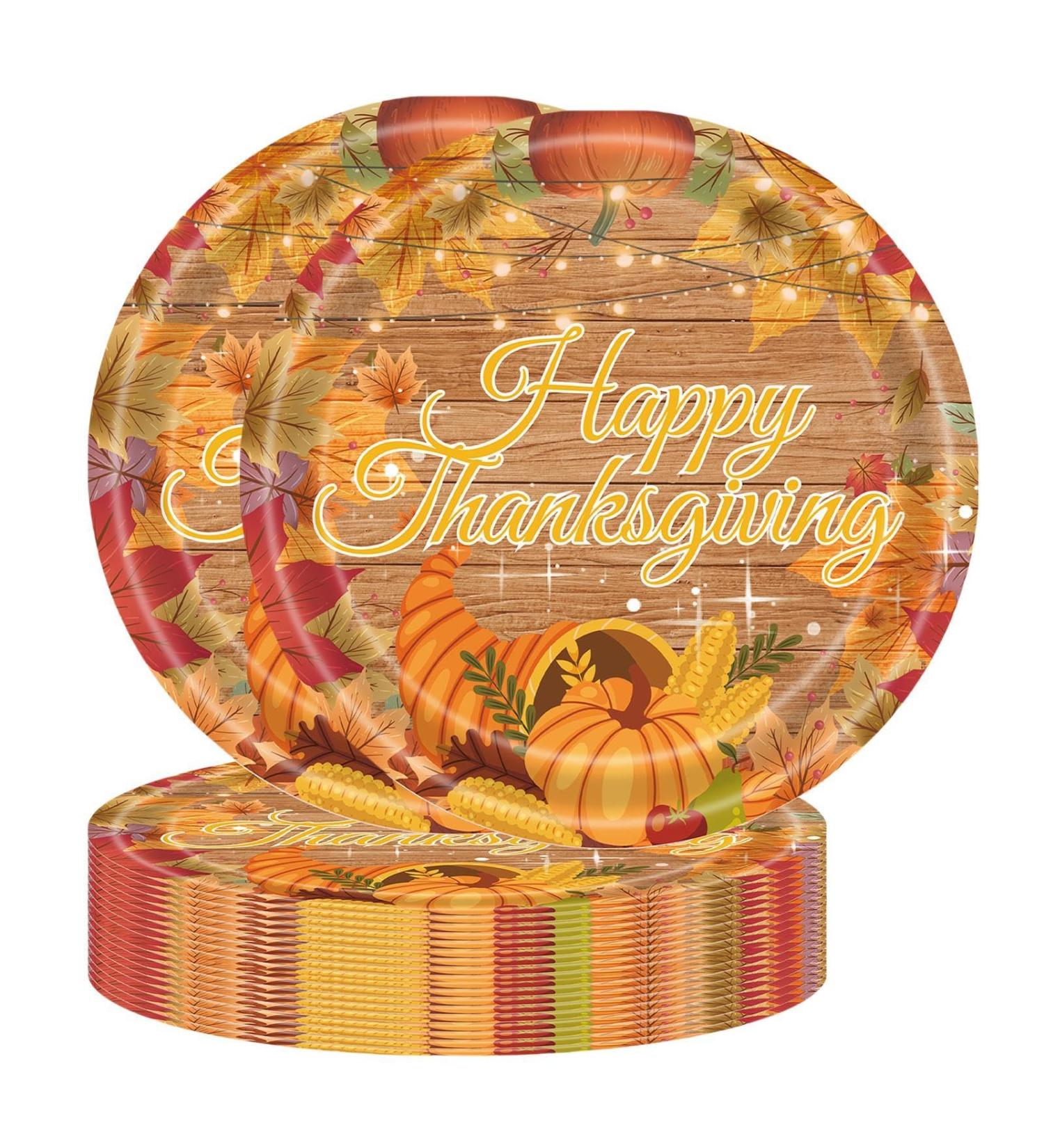 Fall Tableware Set - Fall Thanksgiving Party Paper Supplies | Autumn Non-Reusable Tableware Set Pumpkin Sunflower Maple Leaves Paper Dinnerware Serve 20 for Autumn Thanksgiving 7 Inch Tray - Buy Online on GoSupps.com