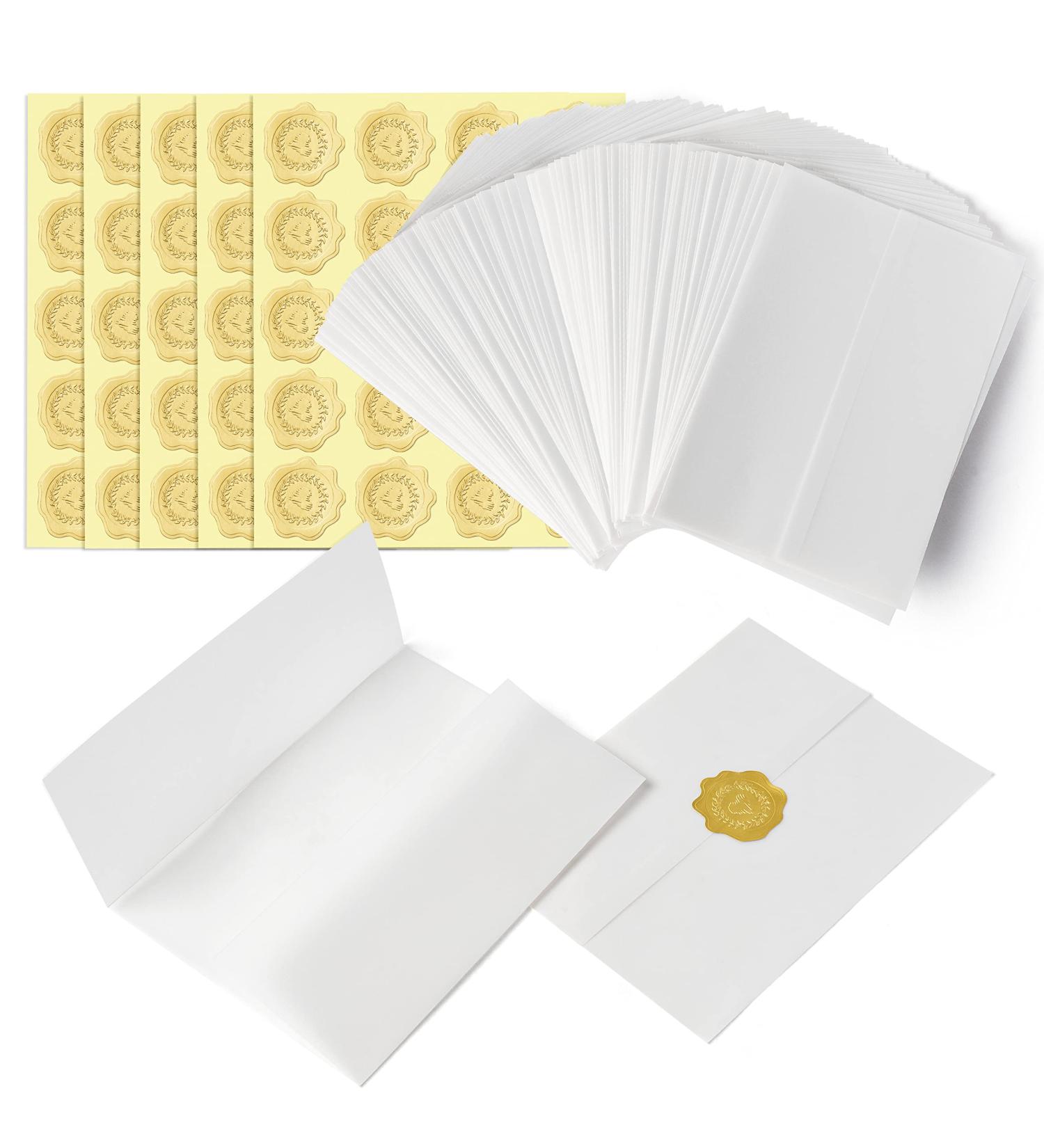 100 Pack Pre-Folded Vellum Jackets for 5x7 Invitations - Transparent Wedding Invitation Wraps for Baby Shower, Birthday Party, Postcards, Photos - Kraft Vellum Cover for Scrapbook - Buy Online on GoSupps.com