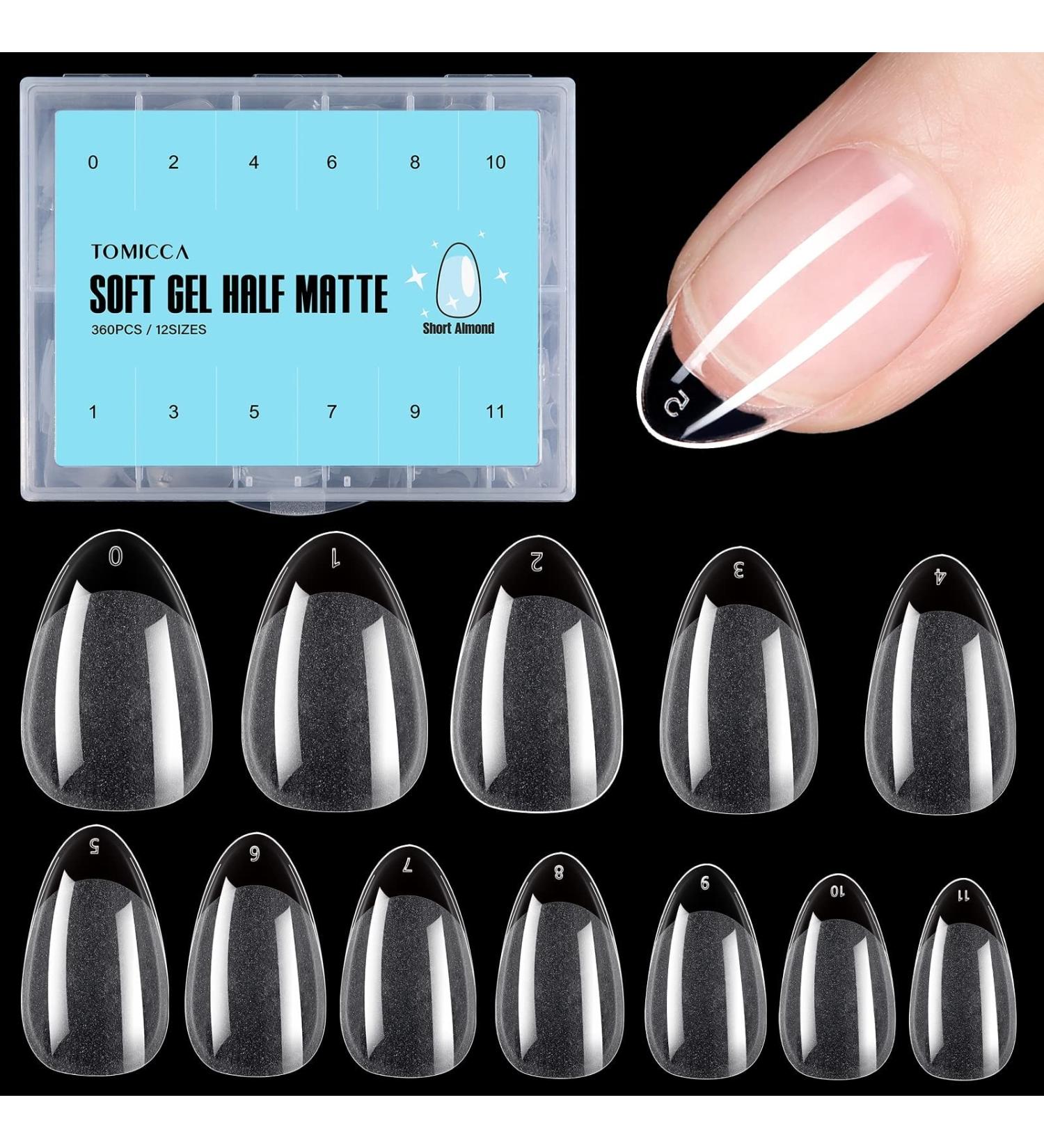 TOMICCA Short Almond Gel Nail Tips - 360Pcs Half Matte Soft Pre-shaped Nails for DIY Salon Nail Extension - Buy Online on GoSupps.com