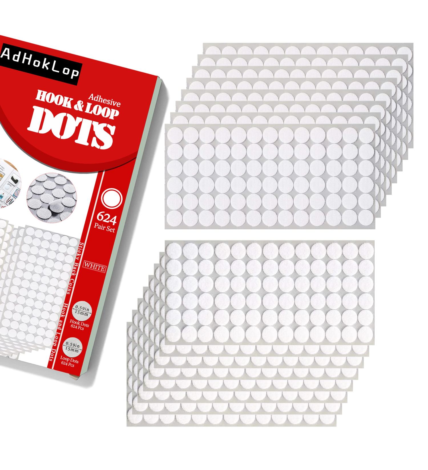Adhoklop 1248 Pcs (624 Pairs) Dots with Adhesive 0.59 Inch Diameter Hook and Loop Nylon Sticky Back Coins  Adhesive Strips Fastener Round Tapes for School Classroom Teacher Supplies (White) - Buy Online on GoSupps.com