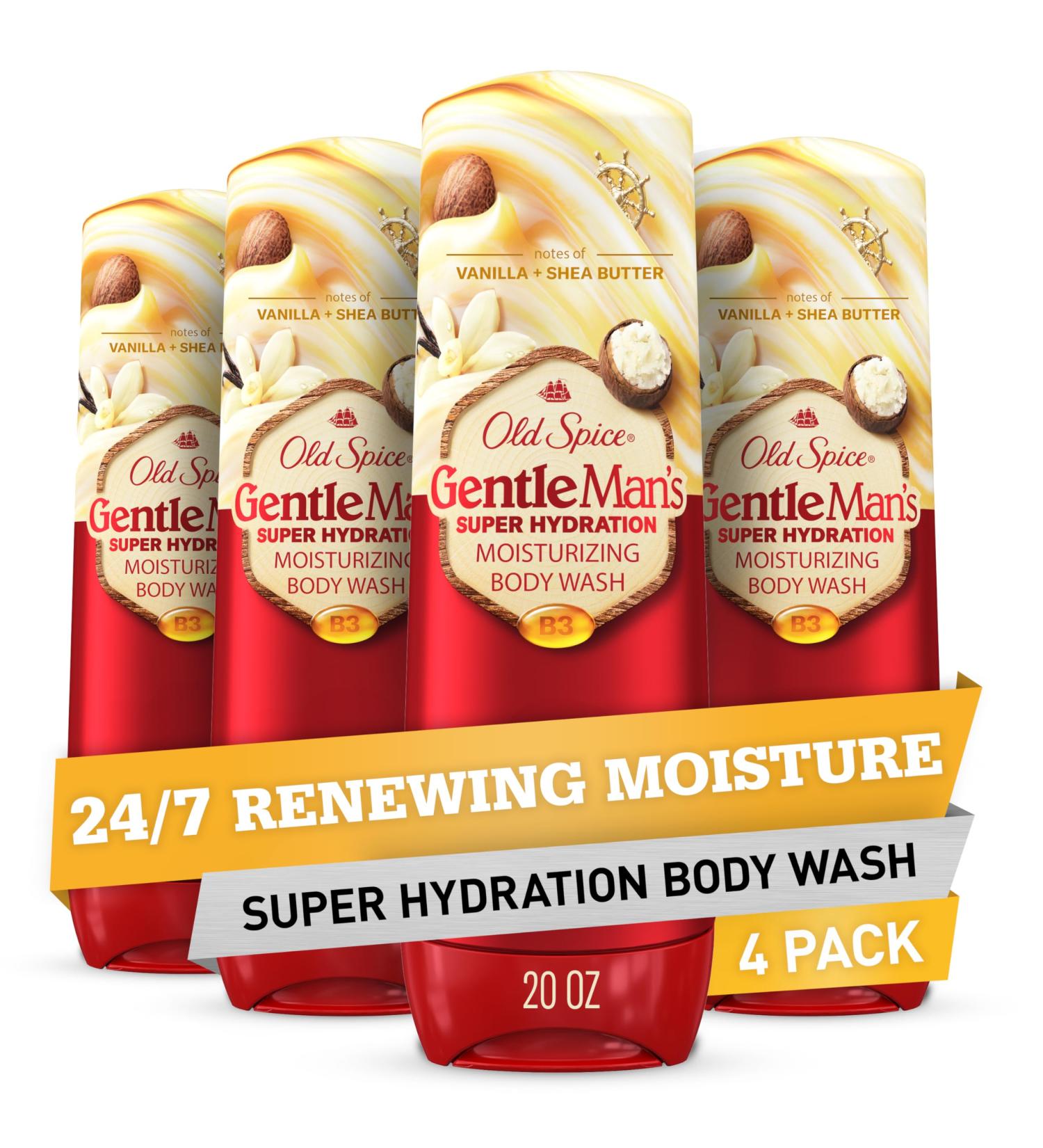 Old Spice Body Wash GentleMan s Super Hydration for Men 24/7 Renewing Moisture Gentle on Skin with Skin Conditioners Vanilla + Shea Butter Scent 20 oz (Pack of 4) - Buy Online on GoSupps.com