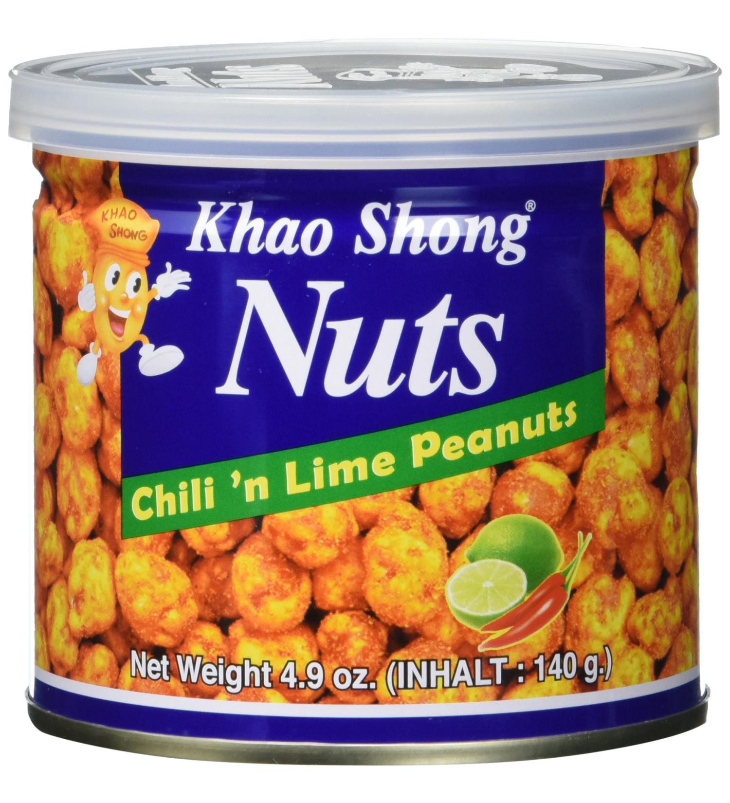 Khao Shong Chili 'N Lime Peanuts - 140g Can | Crispy Chili & Lime Snack | International Shipping Available - Buy Online on GoSupps.com