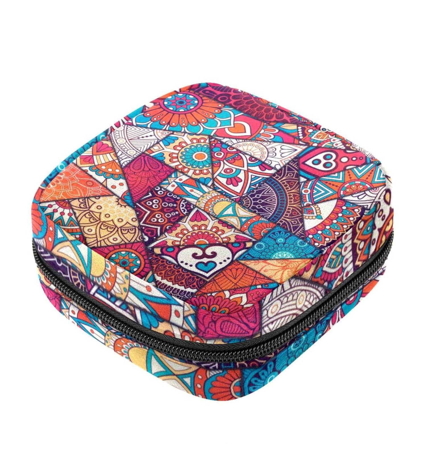 Mandala Bohemian Sanitary Napkin Storage Bag | Portable Menstrual Cup Pocket with Zipper for Teenage Girls & Women - Buy Online on GoSupps.com