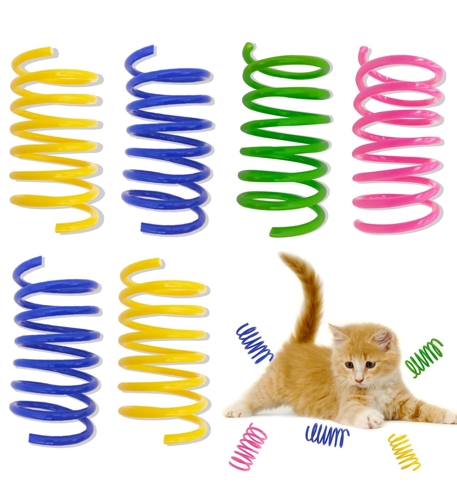 Colorful Plastic Cat Spring Toys - Interactive Toys for Indoor Cats to Keep Fit and Engage in Swatting, Biting, and Hunting - 10 Pack - Buy Online on GoSupps.com