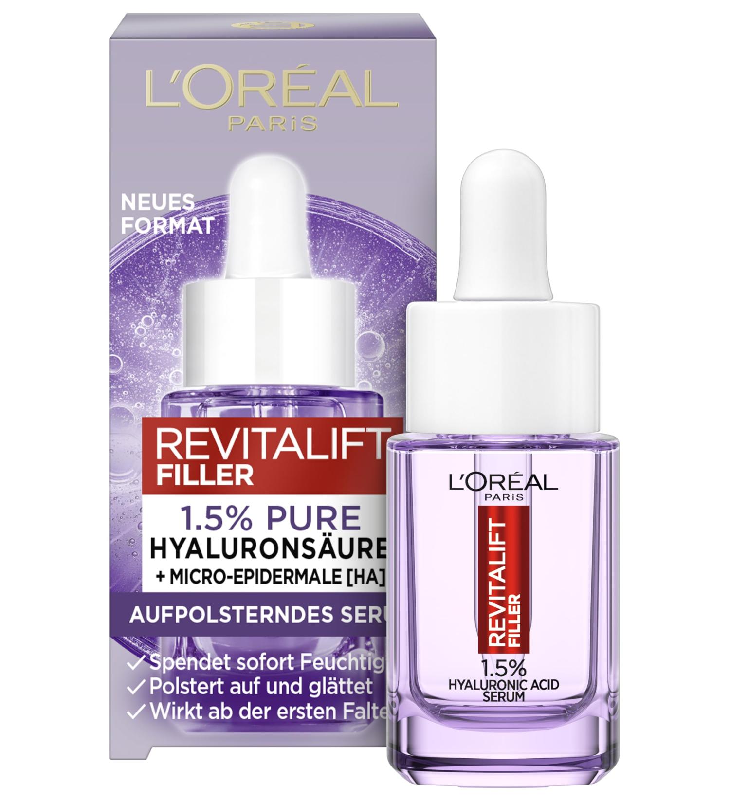L'Or al Paris Mini Plumping Serum for Women: For Wrinkle Reduction and Youthful Plumped Skin with 1.5% Hyaluronic Acid Revitalift Filler 1 x 15 ml - Buy Online on GoSupps.com