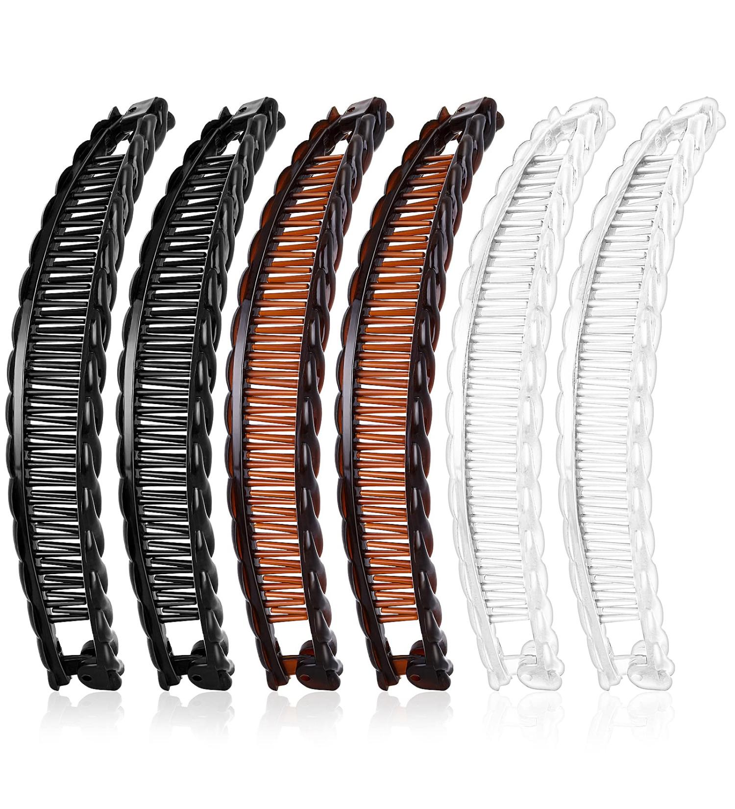 Sibba 6-Pack Banana Hair Clips - Stylish Hair Accessories for Women & Girls in White Brown Black - Ideal for Ponytails & Fishtail Styles - Buy Online on GoSupps.com