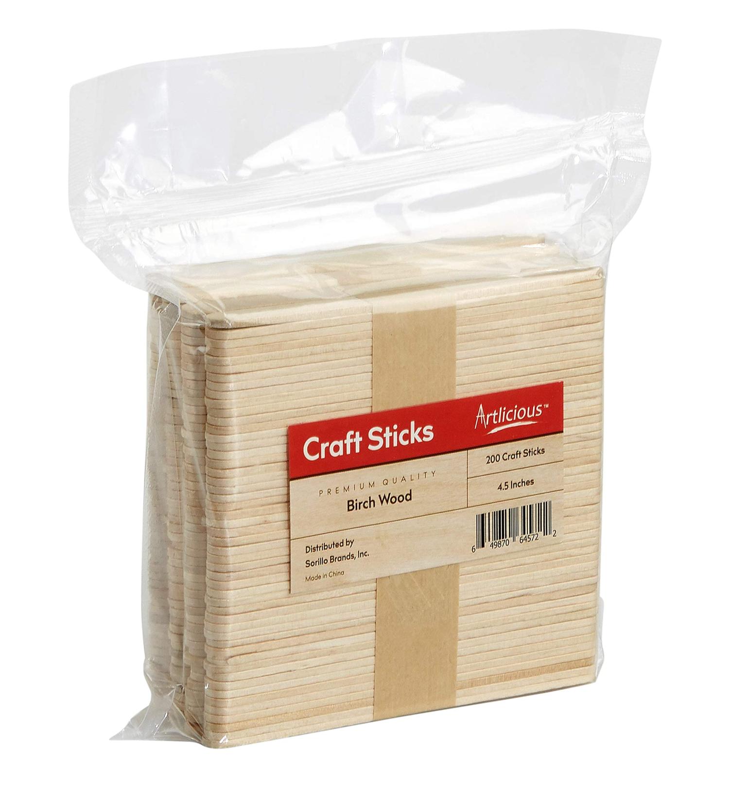 200 Pcs 4.5 Natural Wood Popsicle Sticks for Crafts, Food & Ice Cream - Wax Tongue Depressors - Buy Online on GoSupps.com