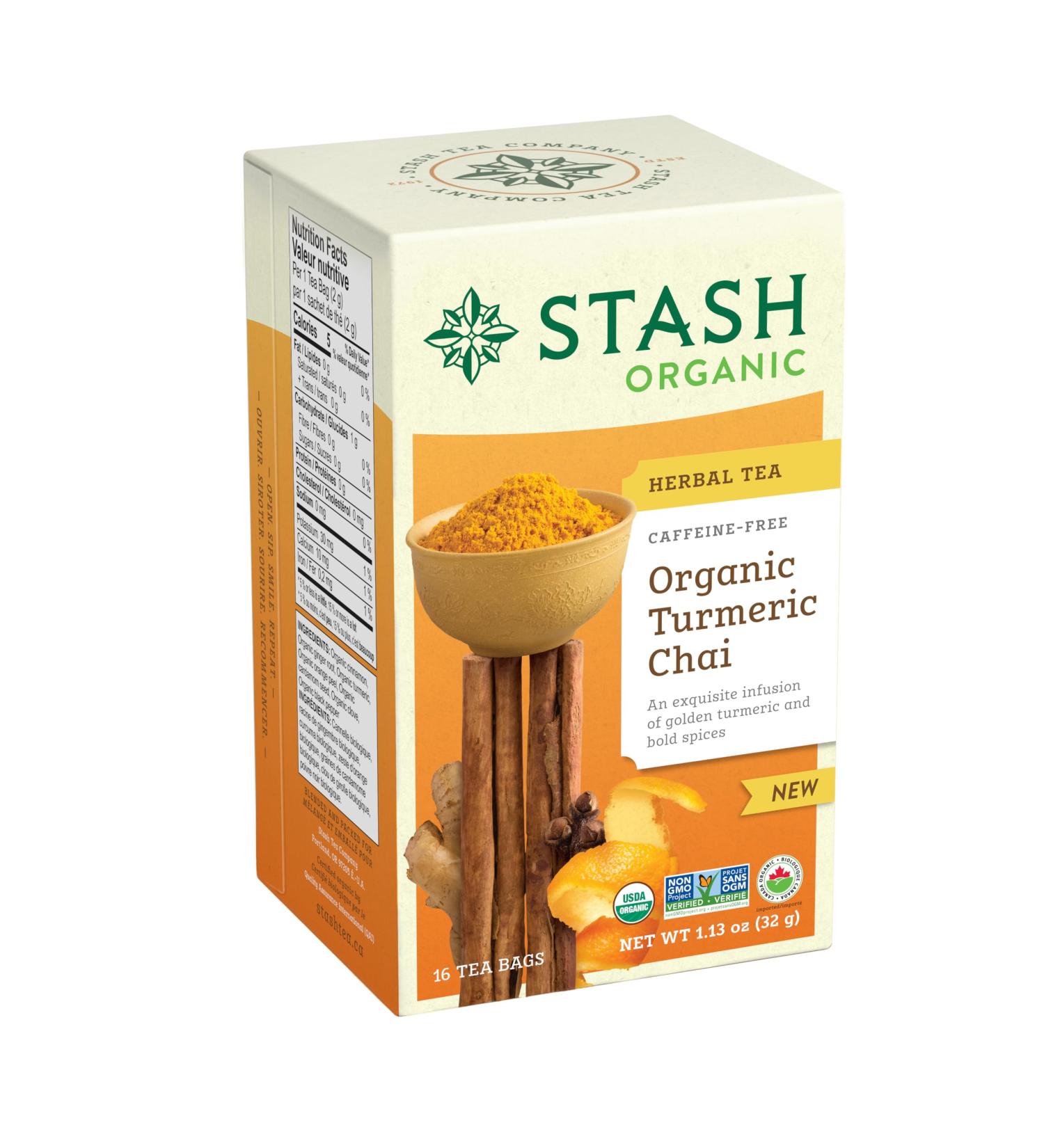 Stash Tea Organic Turmeric Chai Caffeine-Free Non-GMO Project Verified Serve Hot or Iced 96 Tea Bags 16 count (6 pack) - Buy Online on GoSupps.com