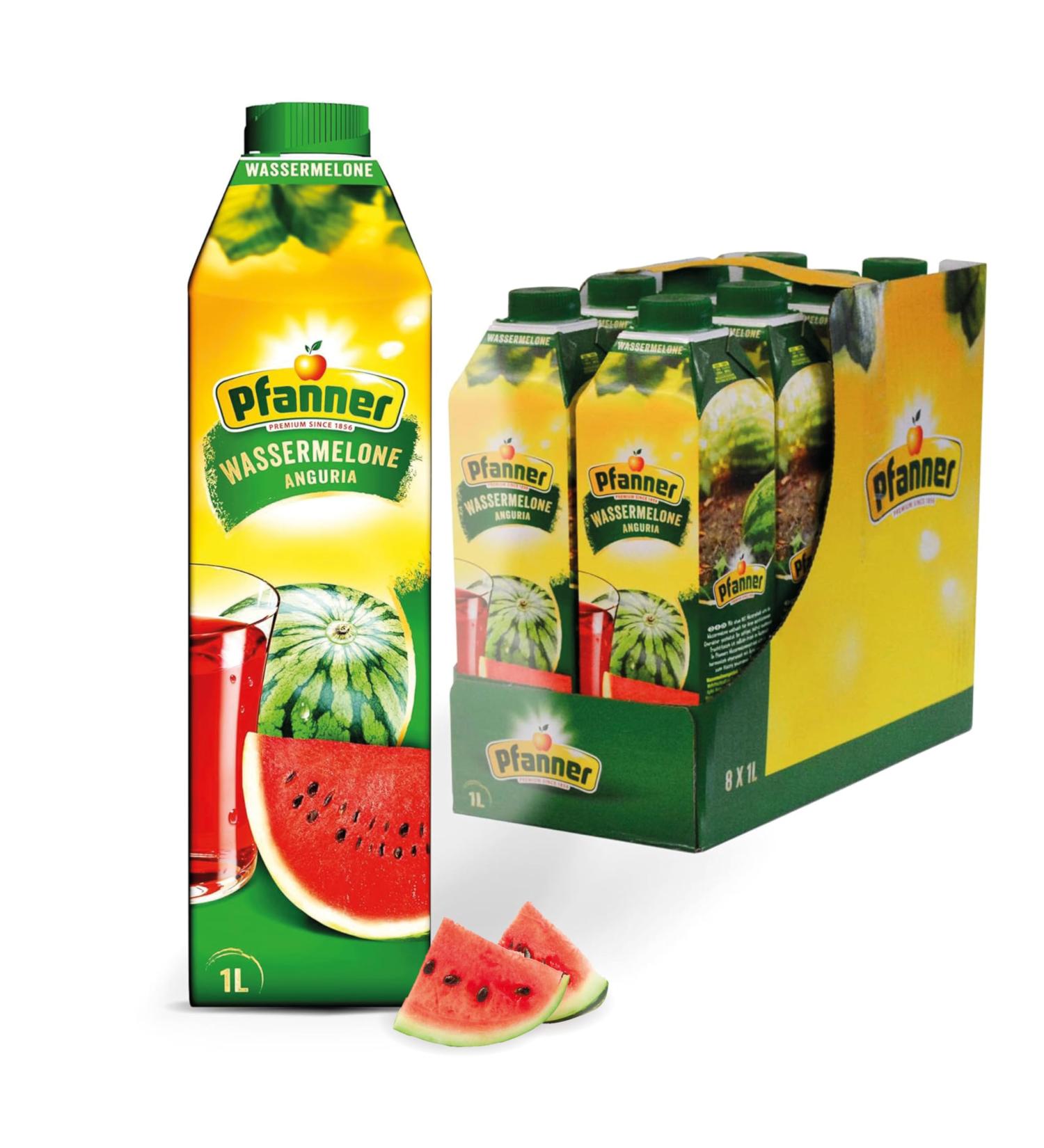 Pfanner Watermelon Bulk Pack - Refreshing Soft Drink with 30% Fruit & Vitamin C (8 x 1L) - International Shipping Available - Buy Online on GoSupps.com