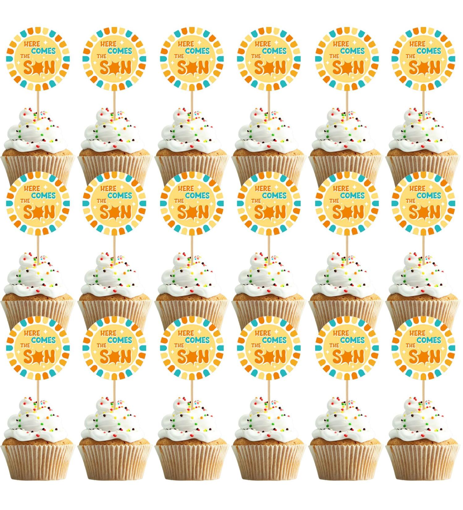 Seajan 48 Pcs Here Comes the Son Cupcake Toppers Sun 1st Birthday Cake Toppers Here Comes the Son Baby Shower Decorations Retro Boho Sunshine Cake Topper for Sun Theme Birthday Party Favors Supplies - Buy Online on GoSupps.com