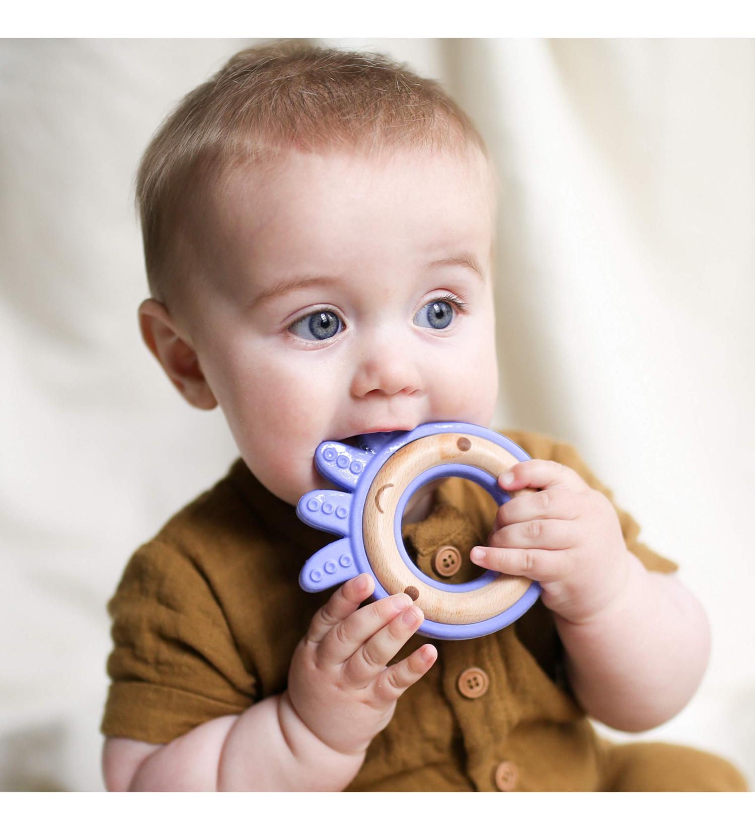 Nuby Natural Wood & Silicone Teether Octopus - Purple (80804) | 3M+ Teethers for Babies - BPA Free - Buy Online on GoSupps.com