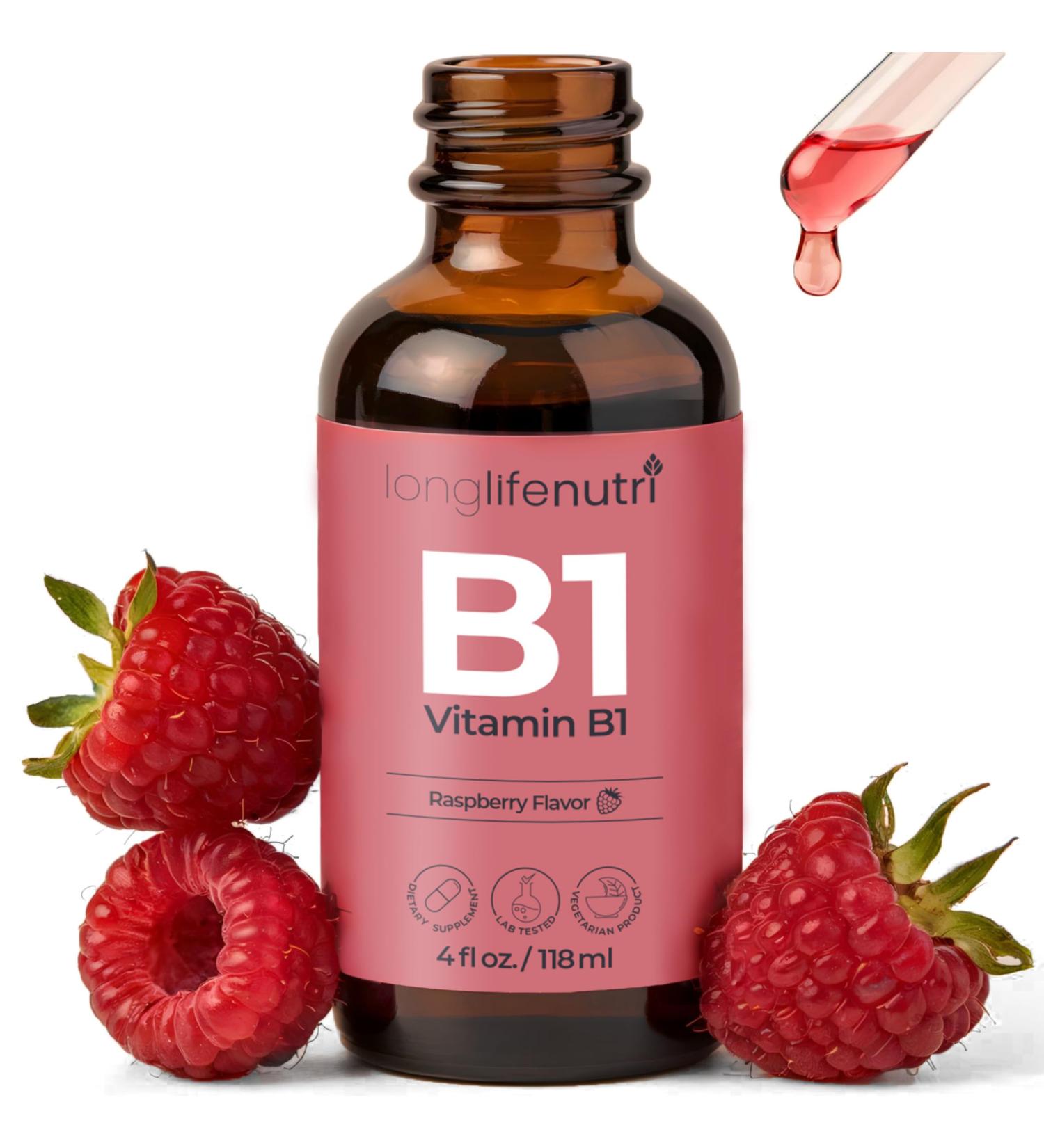 LongLifeNutri Vitamin B1 Liquid Drops - Thiamine Mononitrate Organic Supplement for Energy and Nerve Health Fast Absorption 4 FL OZ 5-Month Supply Lab Tested Made in USA 4 Fl Oz (Pack of 1) - Buy Online on GoSupps.com