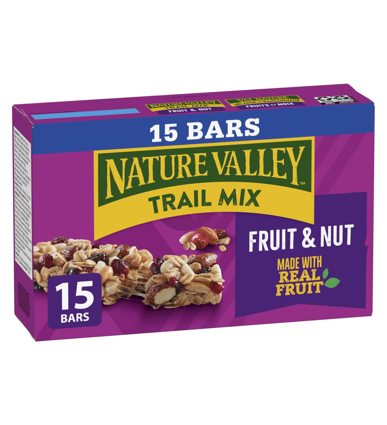 NATURE VALLEY - FAMILY PACK SIZE - Fruit and Nut Almonds Raisins Peanuts Cranberries Granola Bars Pack of 15 Bars No Artificial Colours No Artificial Flavours Whole Grains 525 Grams Package - Buy Online on GoSupps.com