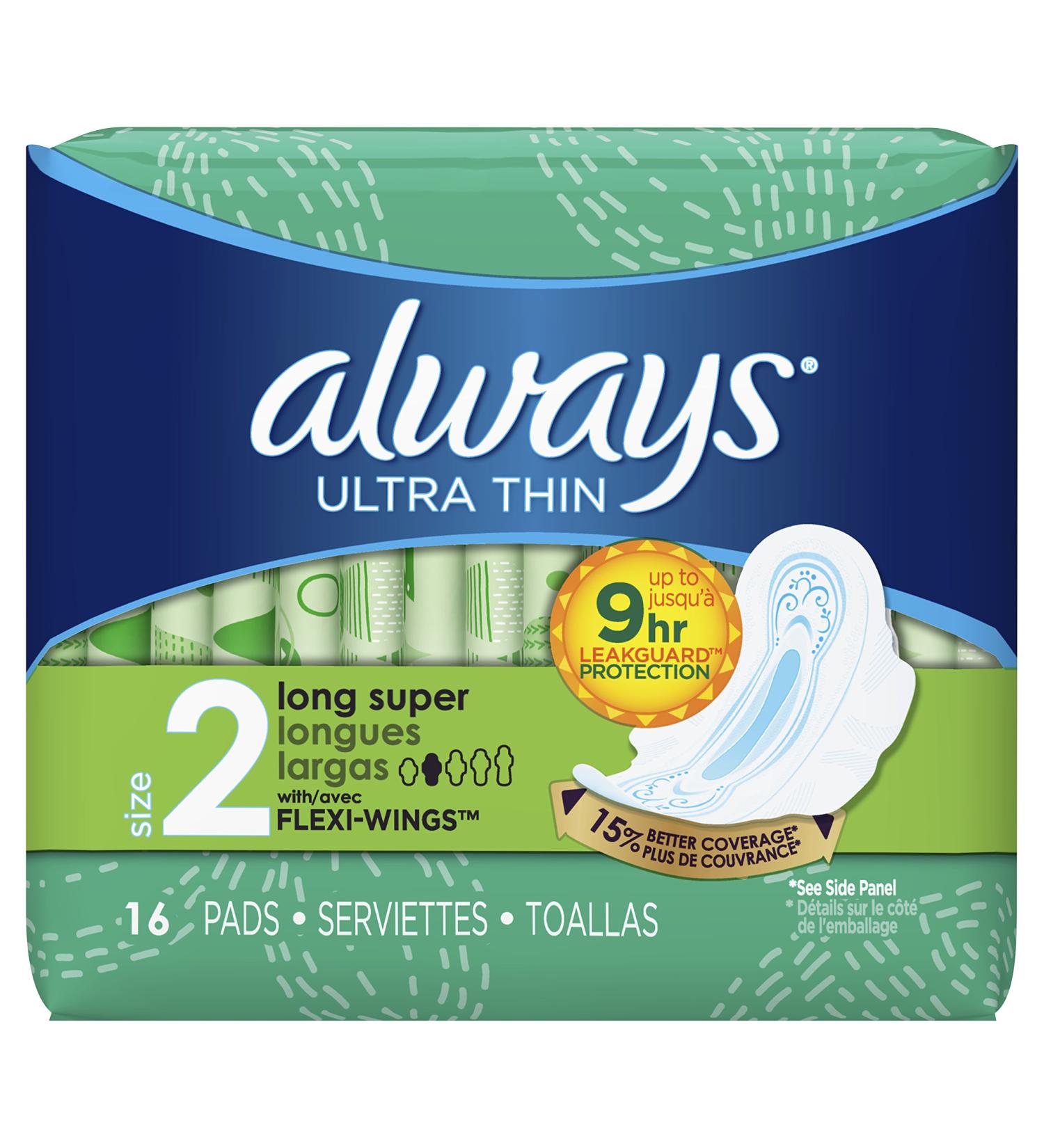 Always Ultra Thin Size 2 Super Pads With Wings Unscented 16 Count - Best Protection for Heavy Flow - Buy Online on GoSupps.com