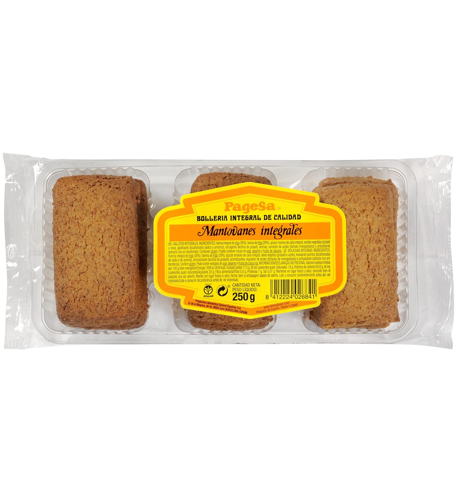 PAGESA - Wholemeal Mantovanes | Fiber-based cookies | Vegan | Wholemeal Mantovanes with brown sugar | Egg-free and lactose-free cookies | Source of fiber - Buy Online on GoSupps.com