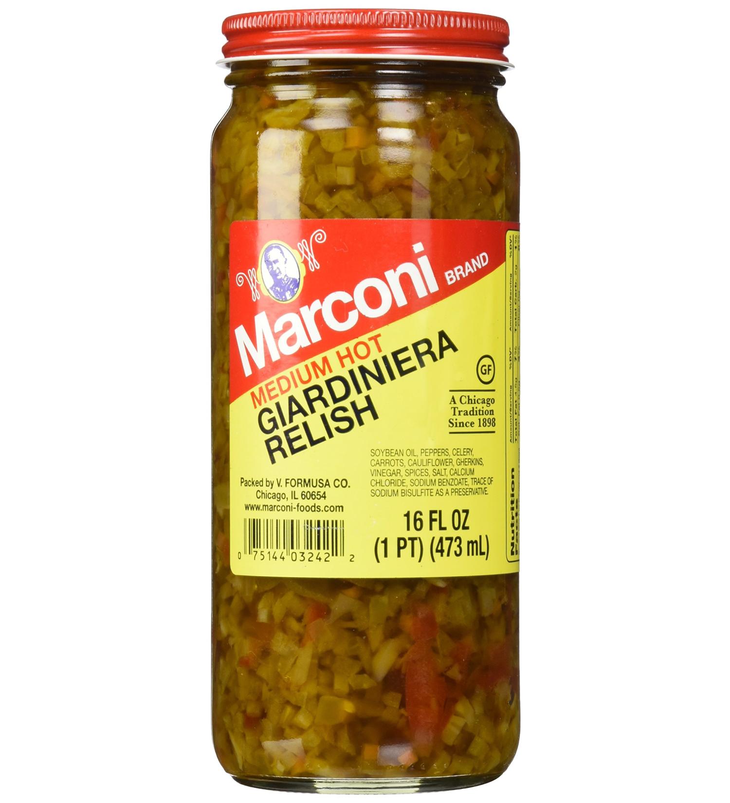 Marconi Medium Giardiniera Relish 16oz - Authentic Italian Pickled Vegetable Mix - Buy Online on GoSupps.com