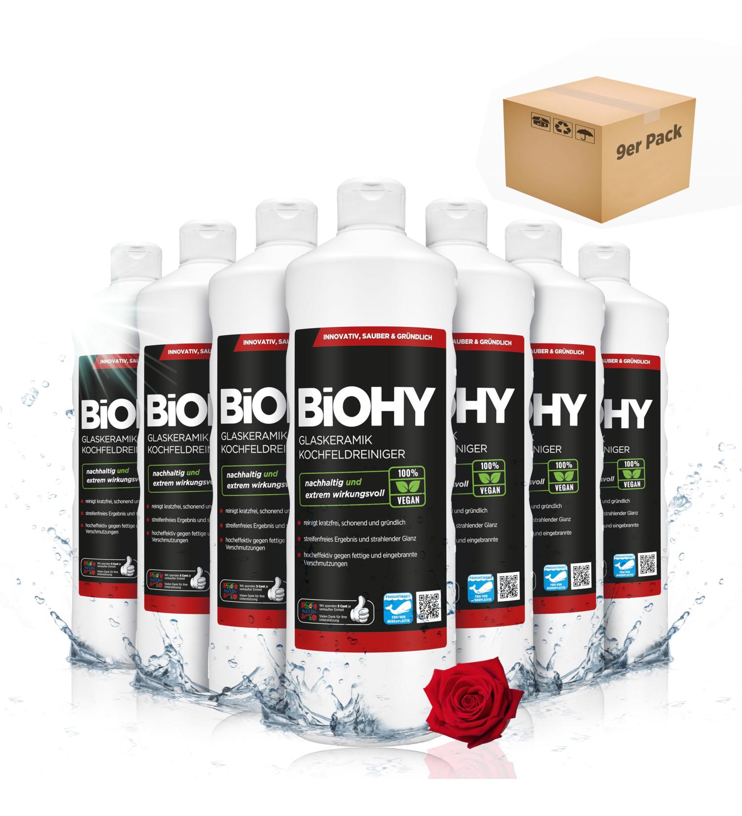 Biohy Glaskeramik Hob Field Cleaner | Eco-Friendly Ceranfeldreiniger | Scratch-Free High Gloss Kitchen Cleaner | 9 Pack 1L Each | Biodegradable Kitchen Care - Buy Online on GoSupps.com
