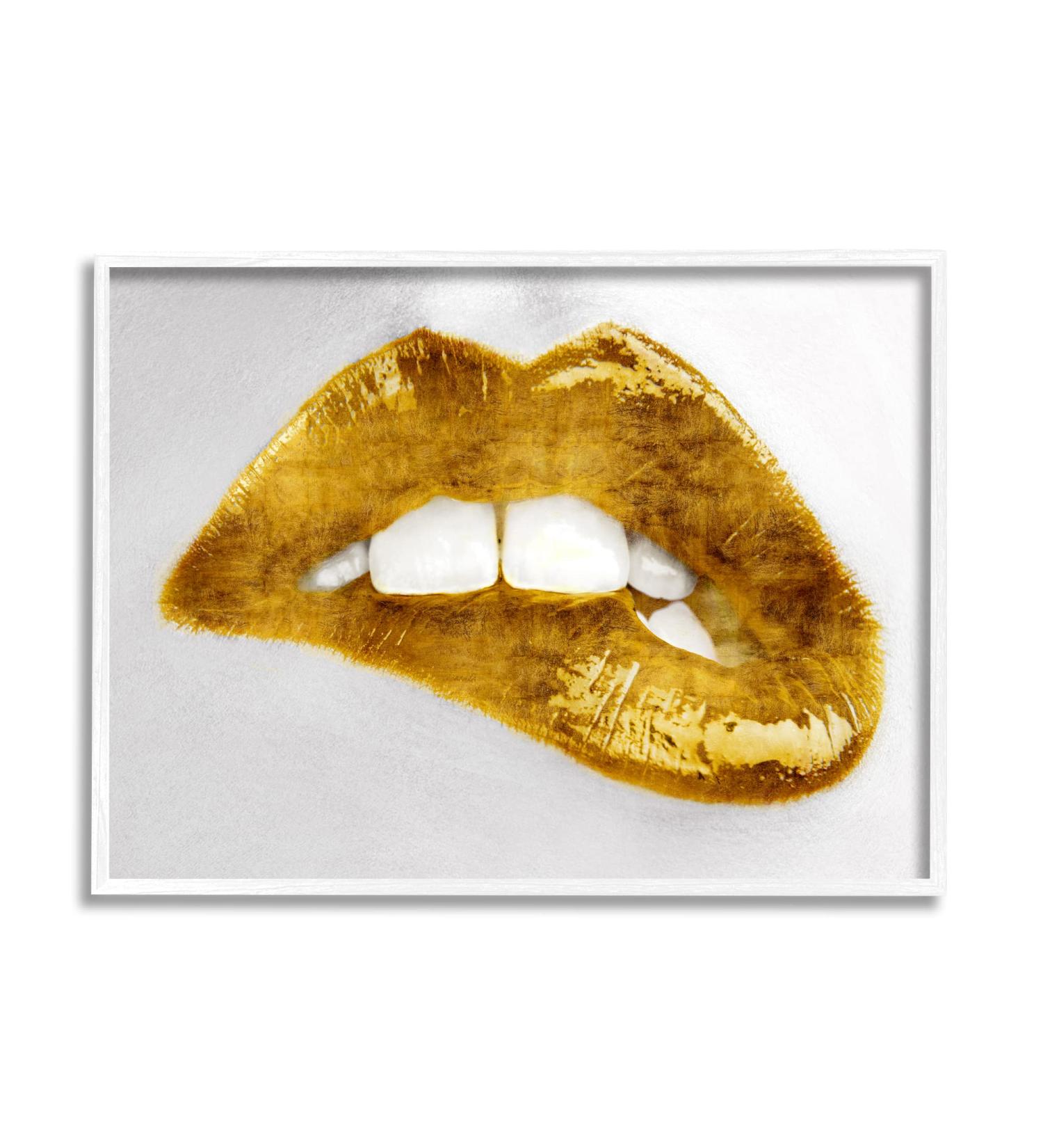 Stupell Industries Modern Yellow Lip Bite Glam Wall Art by Sarah McGuire - 20x16 White Frame - Buy Online on GoSupps.com