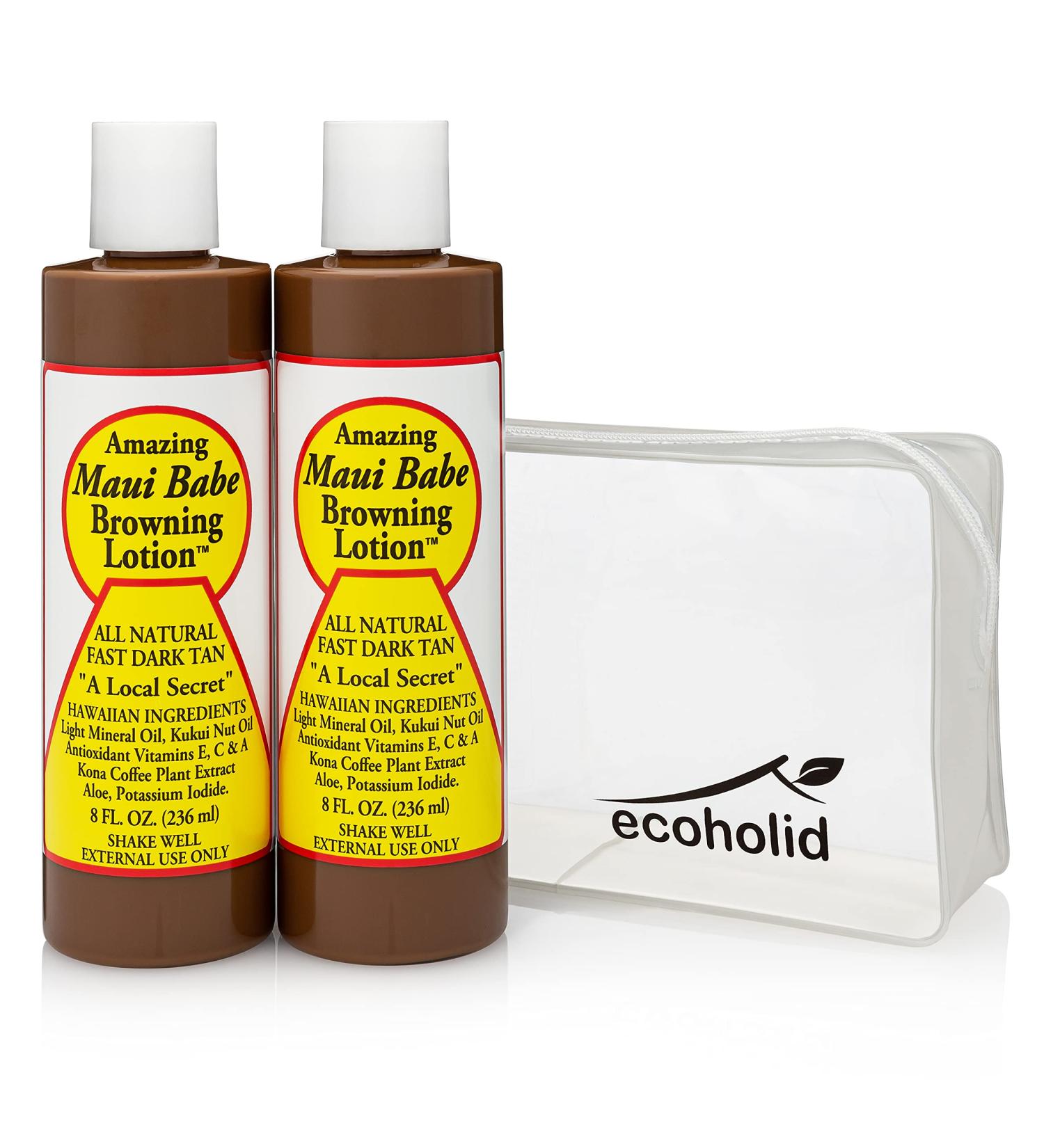 Maui Babe Browning Lotion 8oz (2 Pack) + Ecoholid Cosmetic Bag - Sun & Indoor Tanning Suntan Lotion - Buy Online on GoSupps.com