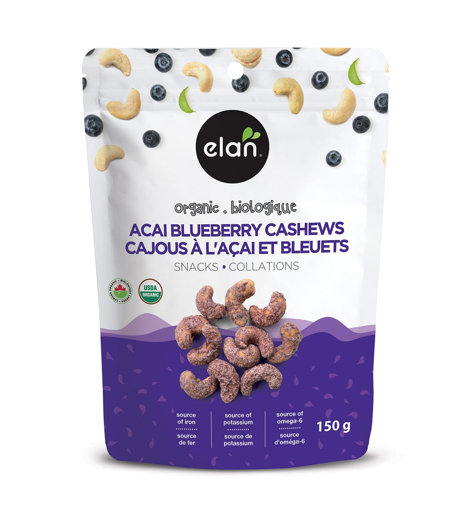 Elan Organic Acai Blueberry Cashews 150g Non-GMO Vegan Gluten-Free Kosher Glazed Nuts (Roasted Cashews Acai Berry Powder Blueberry Juice Powder) Superfood Infused Nuts - Buy Online on GoSupps.com