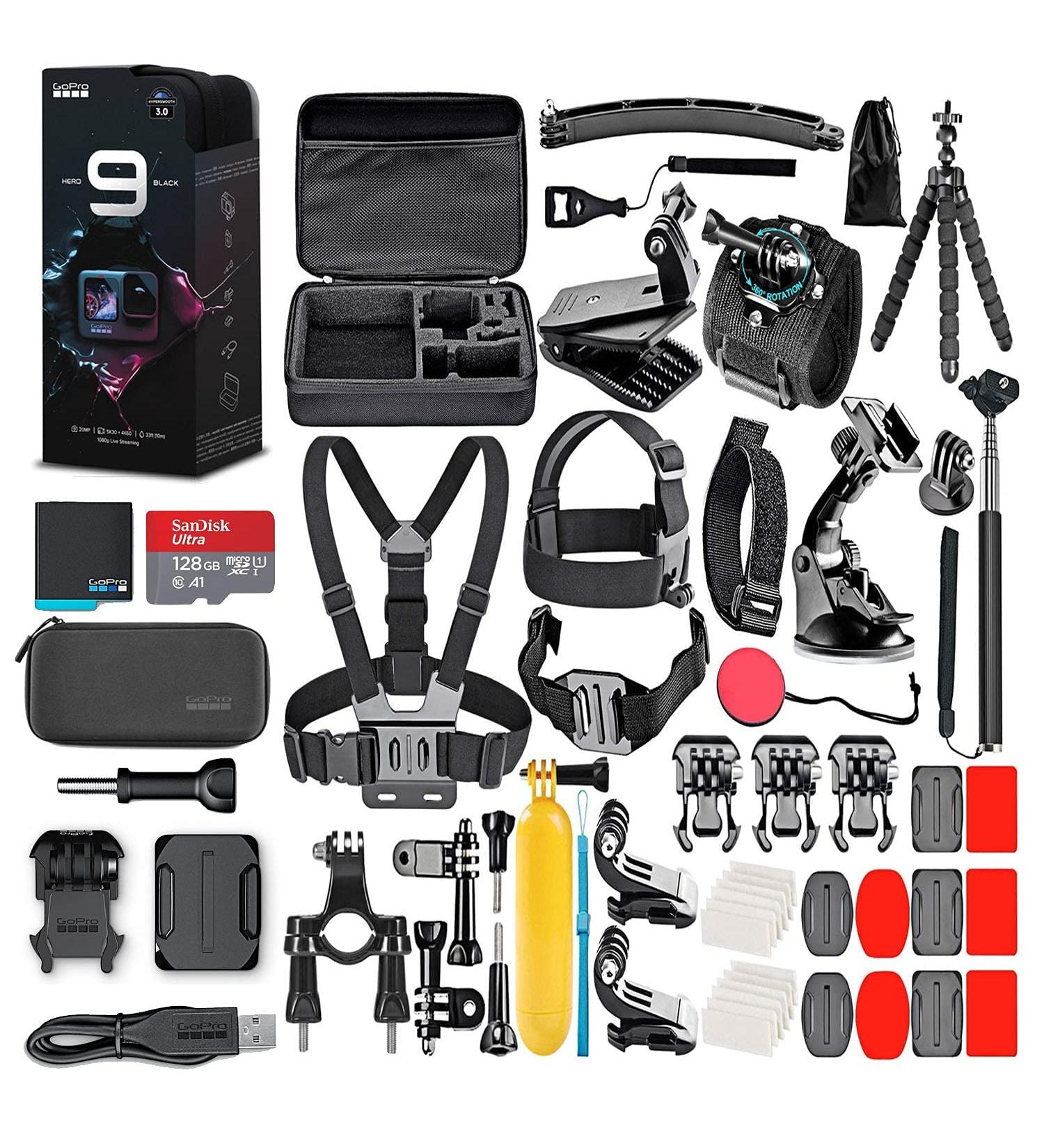 GoPro HERO9 Black Action Camera Bundle - Waterproof, 5K Video, 20MP Photos, 1080p Live Streaming, Stabilization | 128GB Card & 50pc Accessory Kit - Buy Online on GoSupps.com