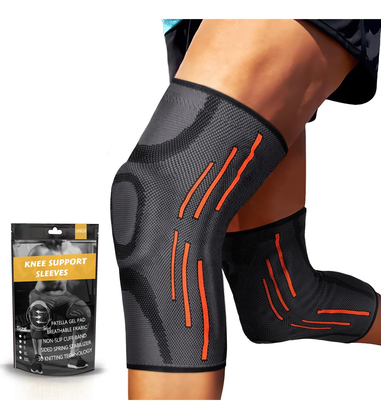 2 Pack Knee Compression Sleeve with Gel Pads & Stabilizers - Size L, Orange (1 Pair) | Knee Brace for Men & Women - Support for Running, Weightlifting, Arthritis & Joint Pain Relief - Buy Online on GoSupps.com