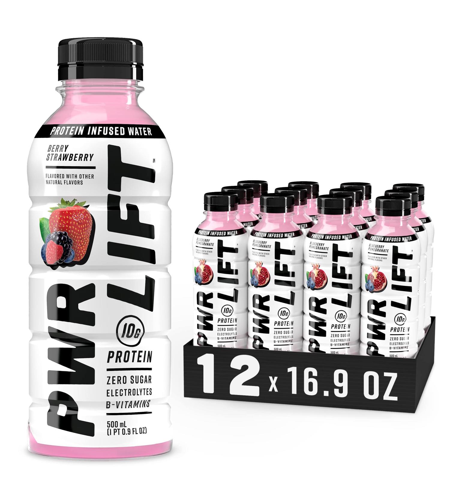 PWR LIFT Whey Protein Water Sports Drink | Berry Strawberry | Keto | Vitamin B Electrolytes | 10g Protein | 16.9oz (Pack of 12) - Buy Online on GoSupps.com