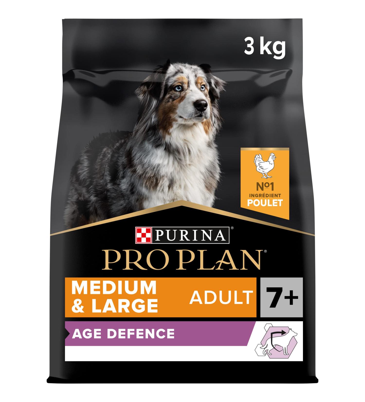 PURINA PRO PLAN | Medium & Large Adult 7+ Age Defense Rich in Chicken Dry Food for Adult Dogs 7 Years and Older 3kg Bag - Buy Online on GoSupps.com