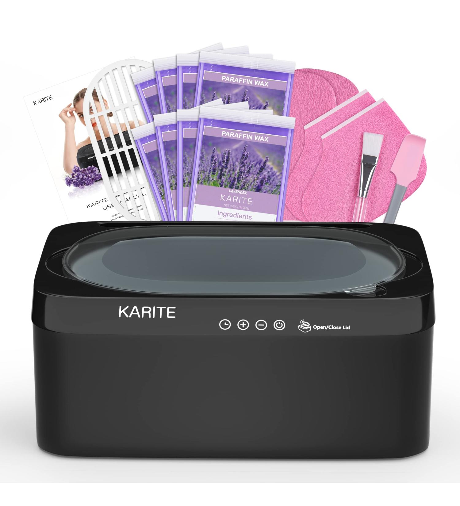 KARITE Paraffin Wax Machine for Hands and Feet | Auto Open Lid | Arthritis Paraffin Bath | Fast 20Min Meltdown | Precision Temp Control | 4500ml Warmer with 8Pack Refills - Black - Buy Online on GoSupps.com