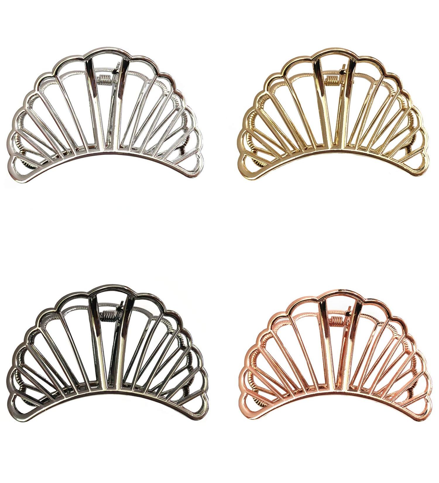TANG SONG 4PCS Fan-shaped Metal Hair Claw Clips Set - Hair Catch Barrette Jaw Clamp for Women - Half Bun Hairpins - Silver Gold Rose Gold Black - Buy Online on GoSupps.com