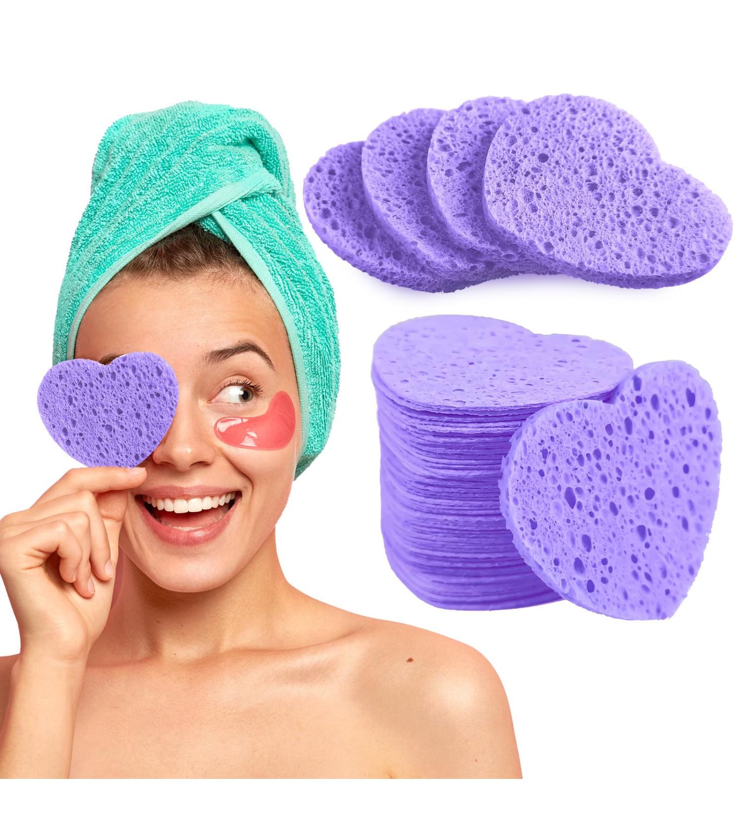 Heart-Shaped Compressed Facial Sponges - Purple Exfoliator for Cleansing | Ideal for Beauticians - International Shipping Available - Buy Online on GoSupps.com