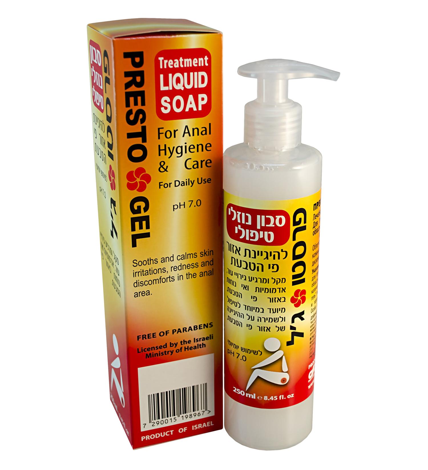 Presto Gel Hemorrhoid Treatment Liquid Soap - Soothes and Calms Anal Skin Irritations, Redness, Discomforts - pH 7.0 - Buy Online on GoSupps.com