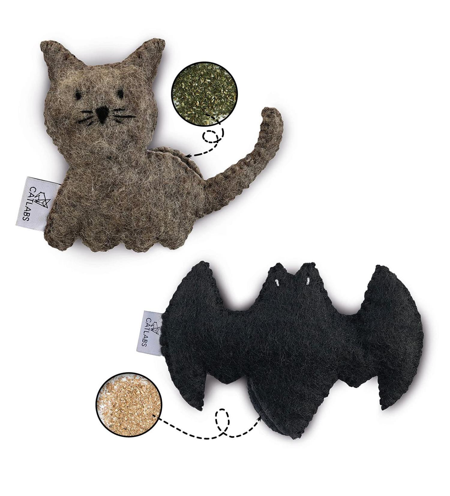 Catlabs Sustainable Cat Toy Set Cuddly Cat & Fluffy Bat with Catnip | Natural Sheep Wool | Refillable | Eco-Friendly - Buy Online on GoSupps.com
