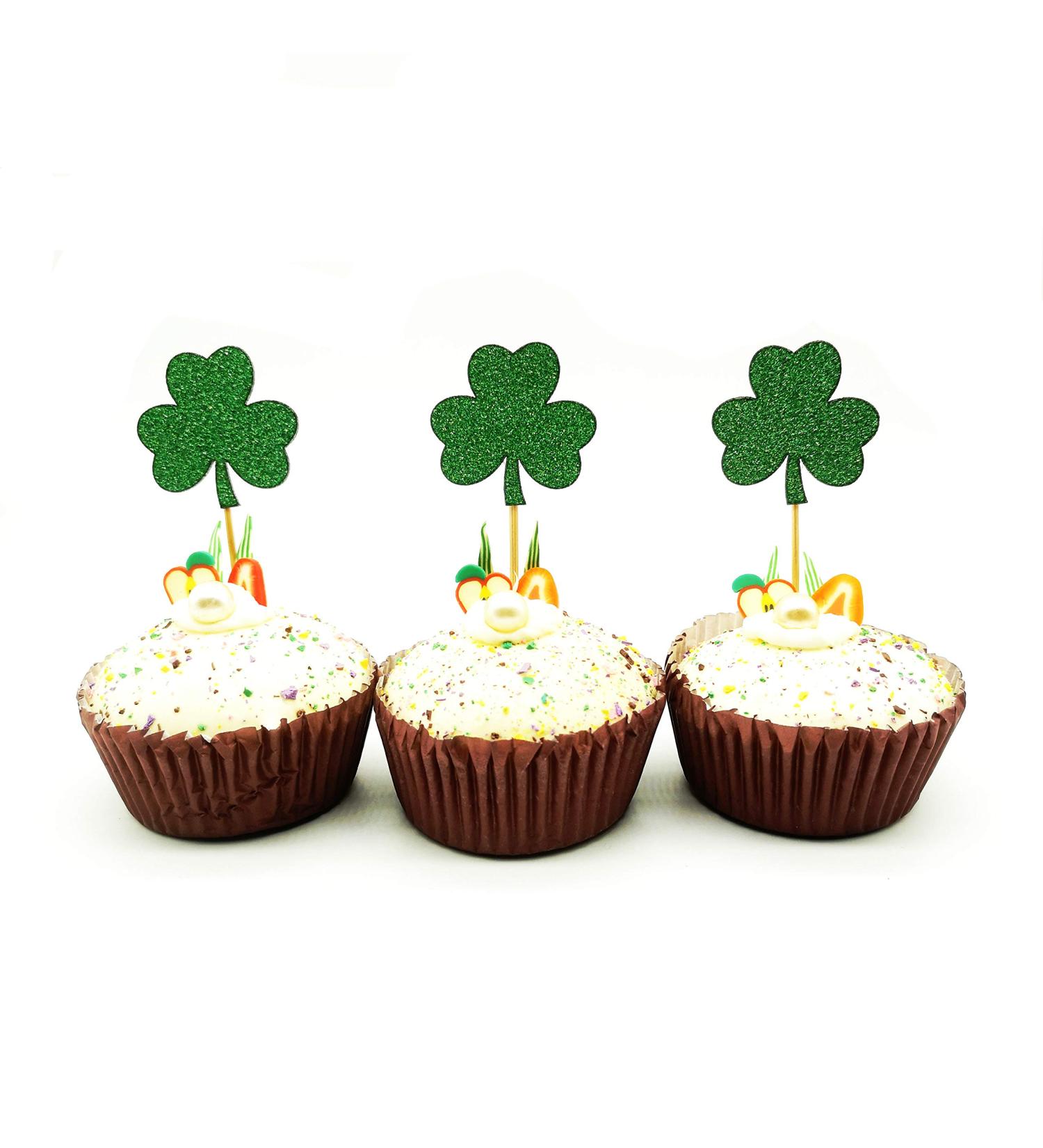 HNHPE Green Clover Cupcake Topper St.Patricks Cupcake Toppers